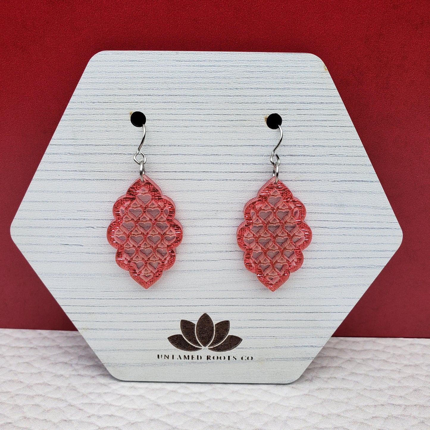 Pink Shimmer lattice style dangle earrings