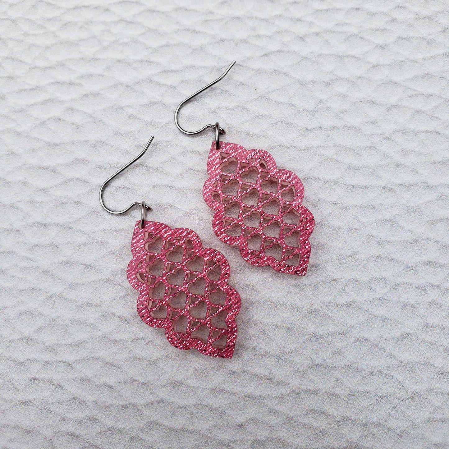 Pink Shimmer lattice style dangle earrings