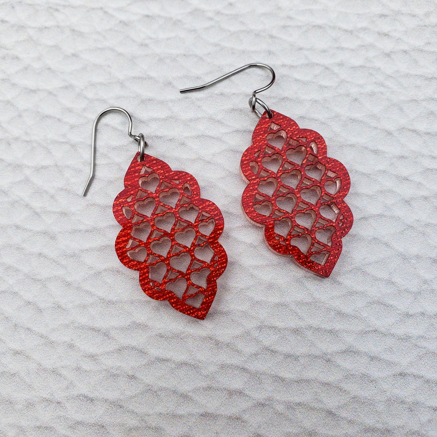 Red Shimmer lattice style dangle earrings