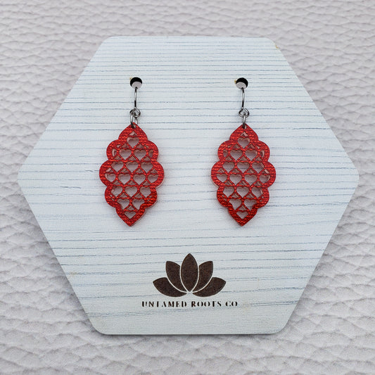 Red Shimmer lattice style dangle earrings