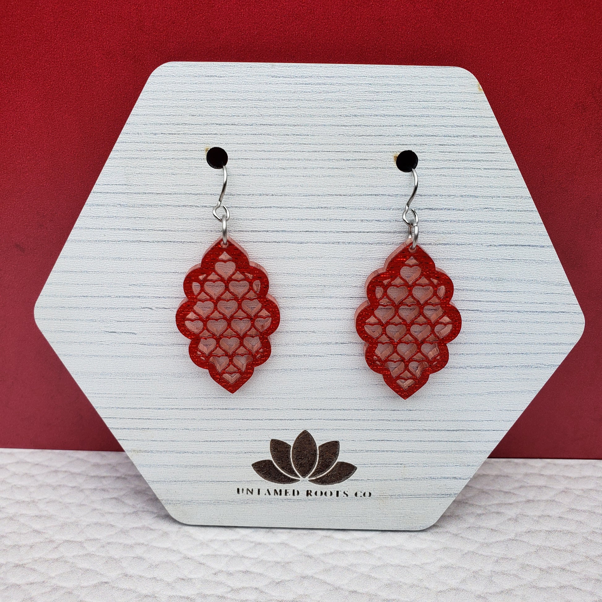 Red Shimmer lattice style dangle earrings