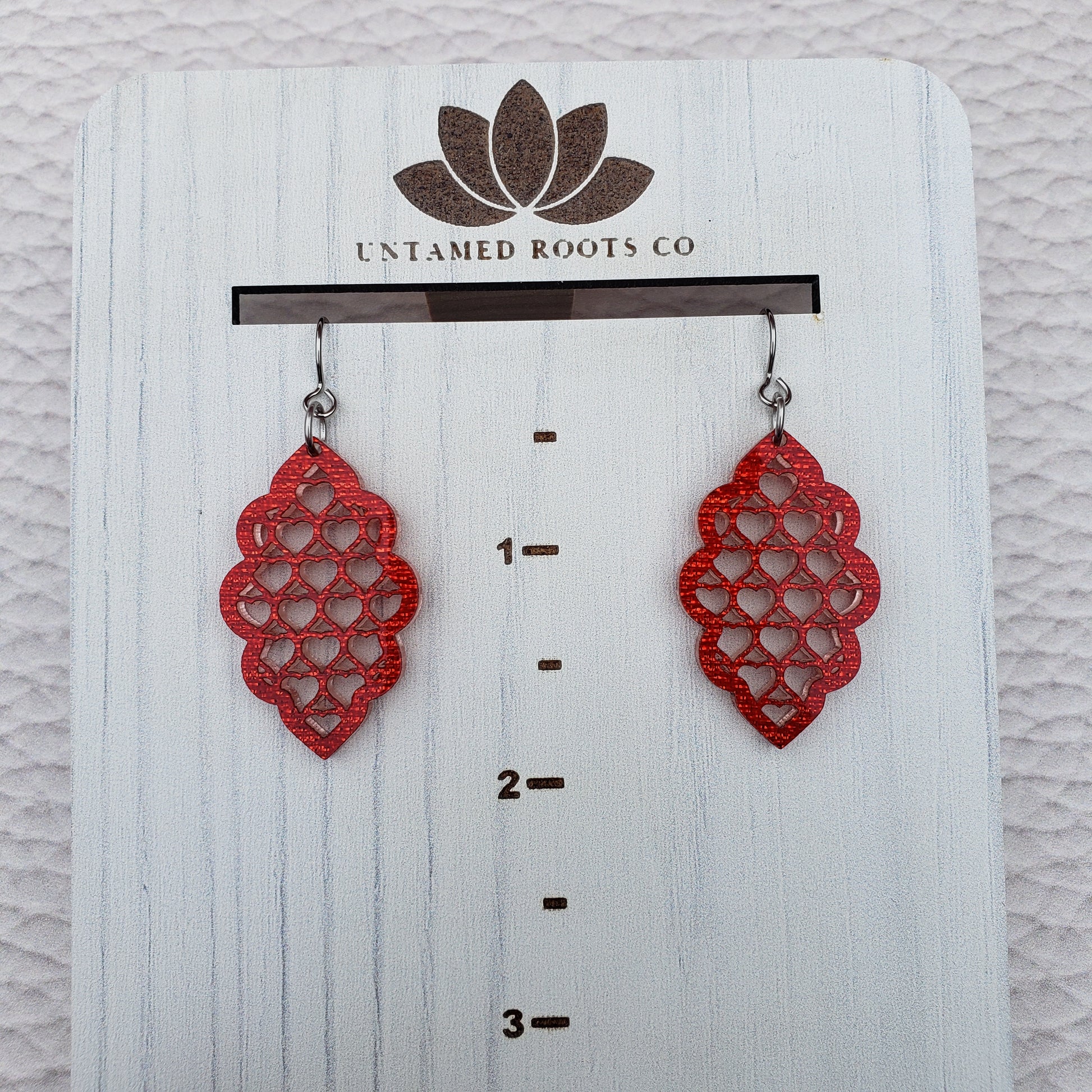 Red Shimmer lattice style dangle earrings