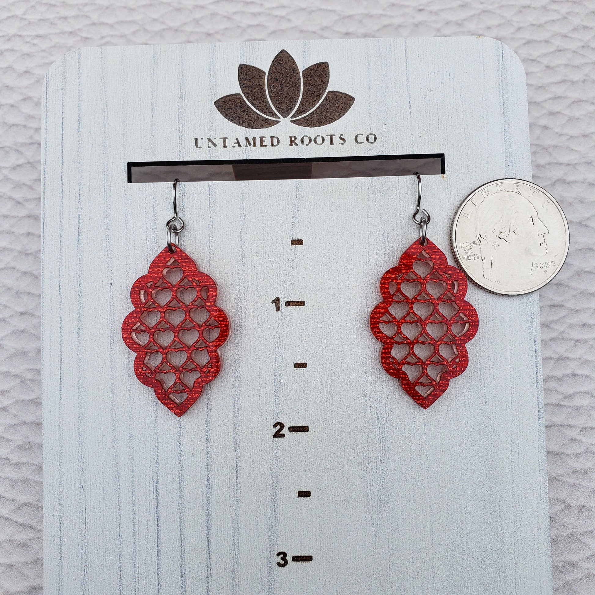 Red Shimmer lattice style dangle earrings