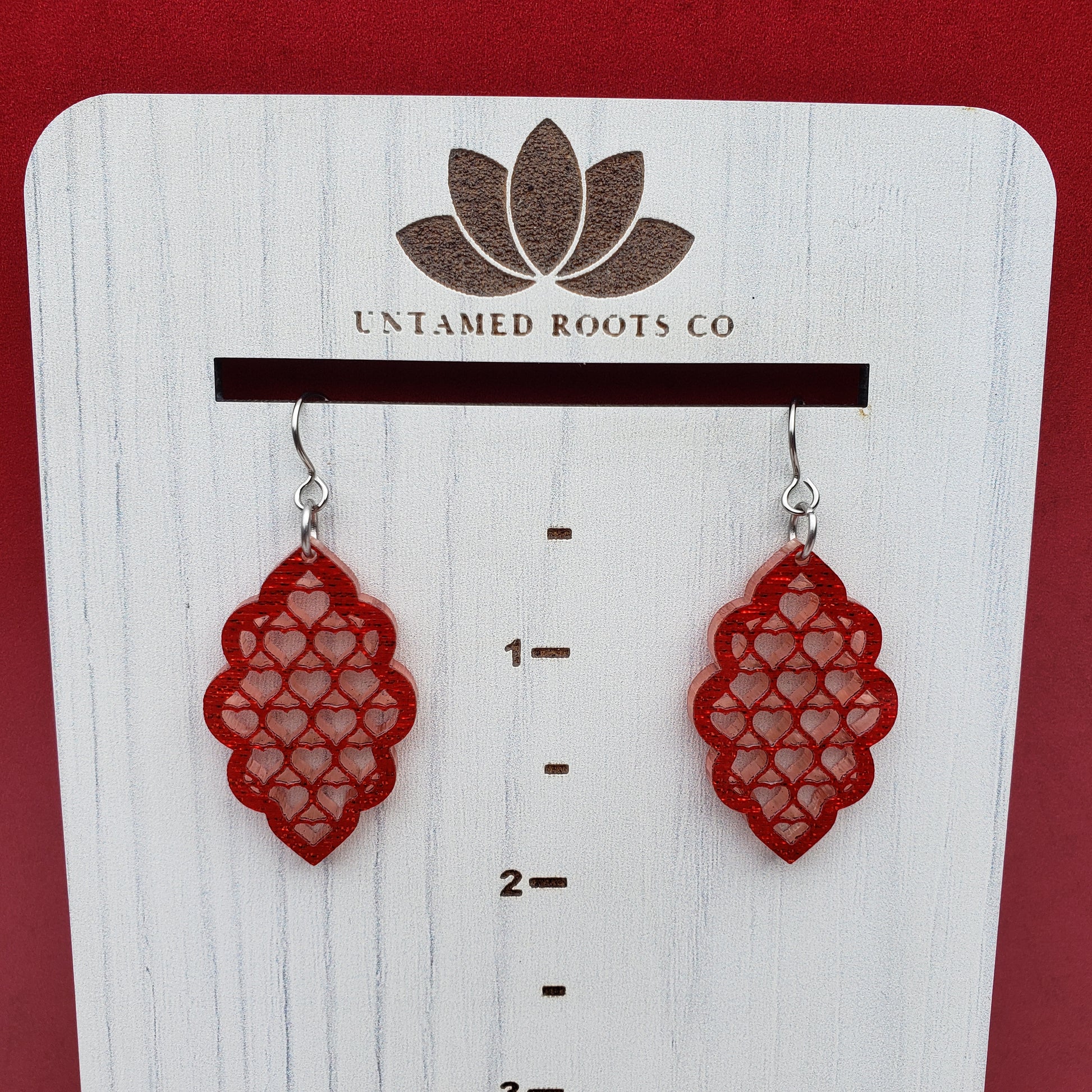 Red Shimmer lattice style dangle earrings