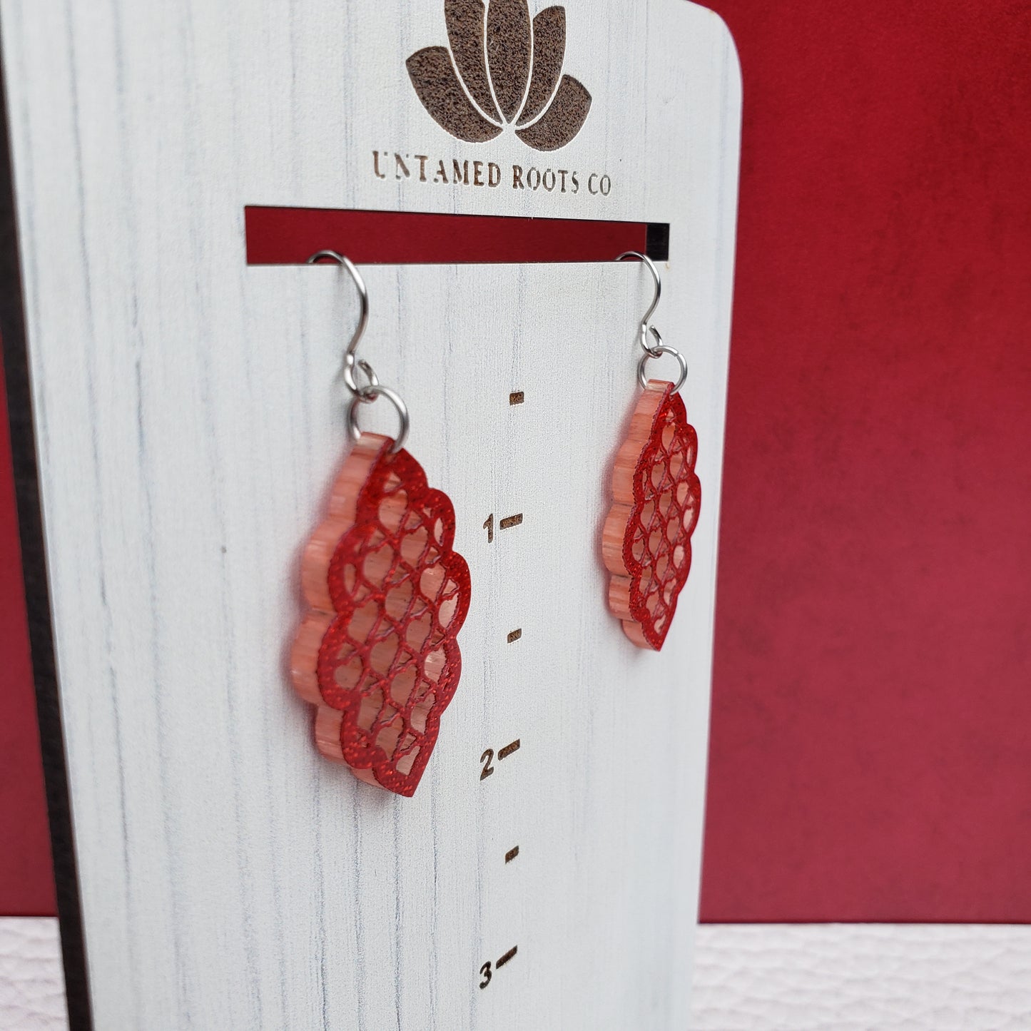 Red Shimmer lattice style dangle earrings