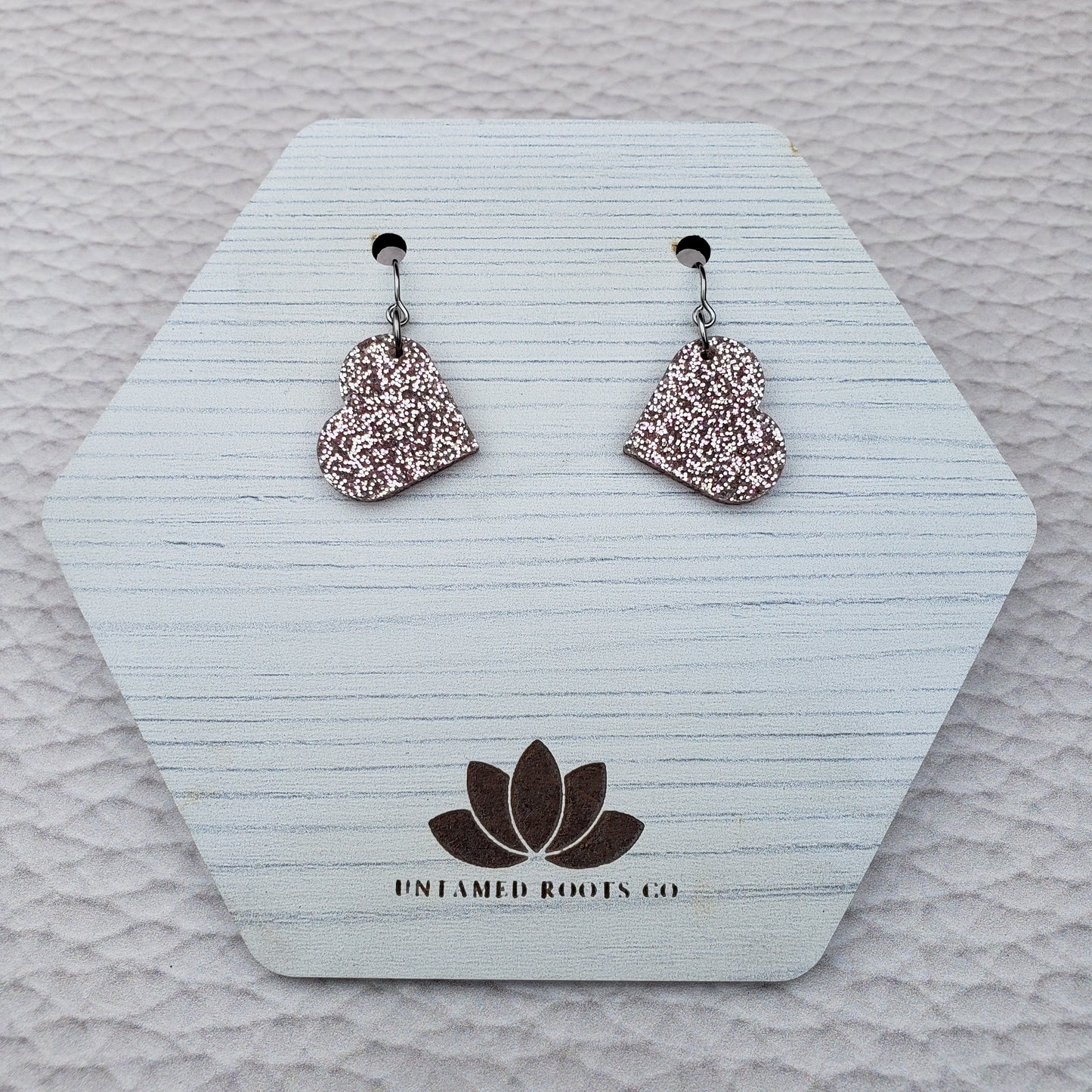 Rose Gold Glitter Heart Shaped Dangle Earrings with Stainless Steel Hooks