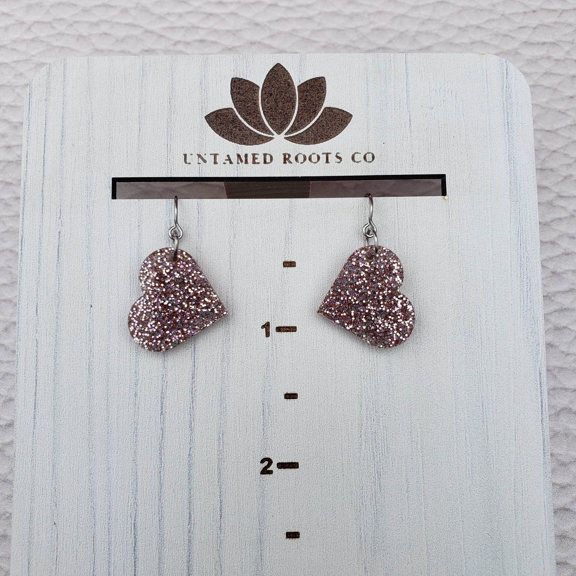 Rose Gold Glitter Heart Shaped Dangle Earrings with Stainless Steel Hooks