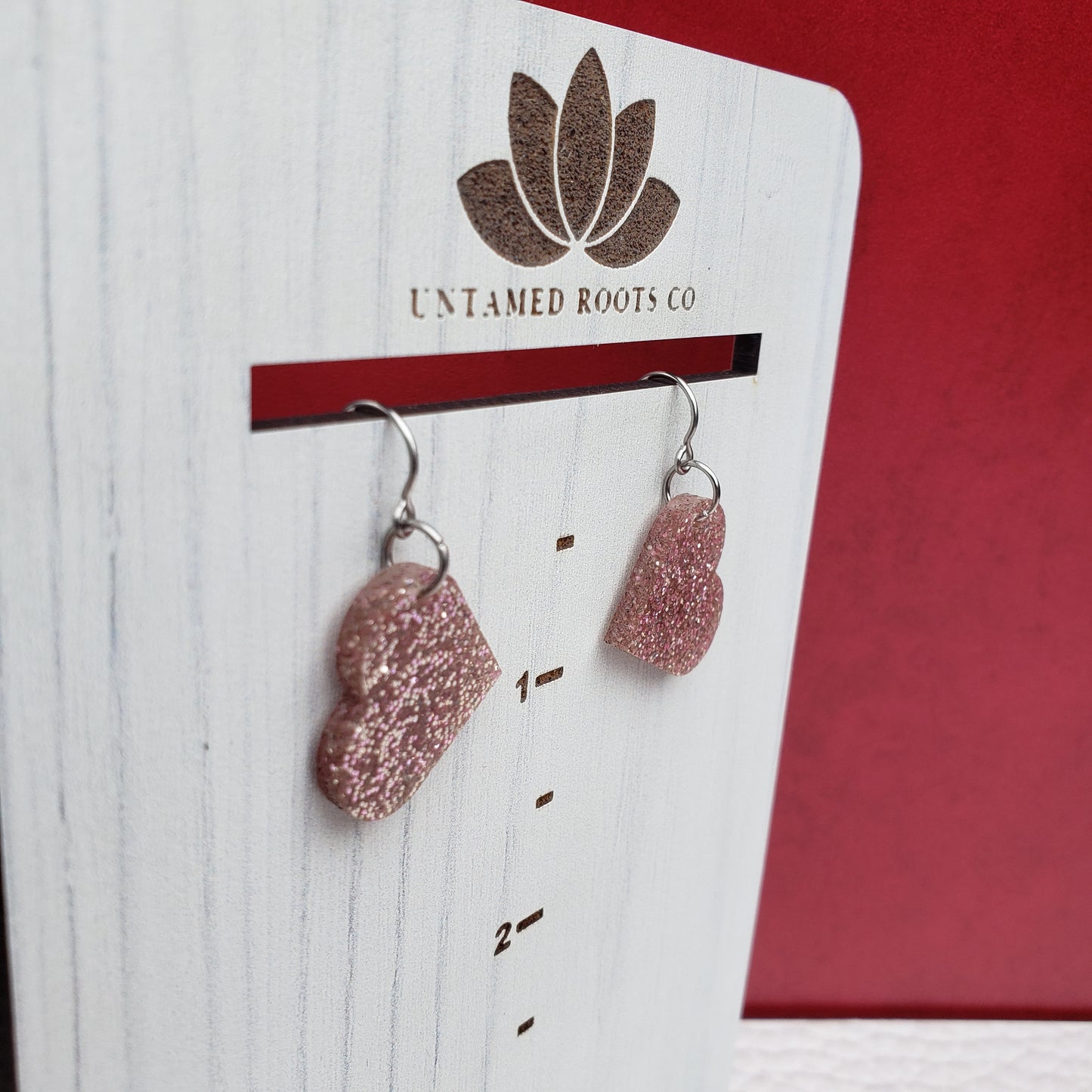 Rose Gold Glitter Heart Shaped Dangle Earrings with Stainless Steel Hooks