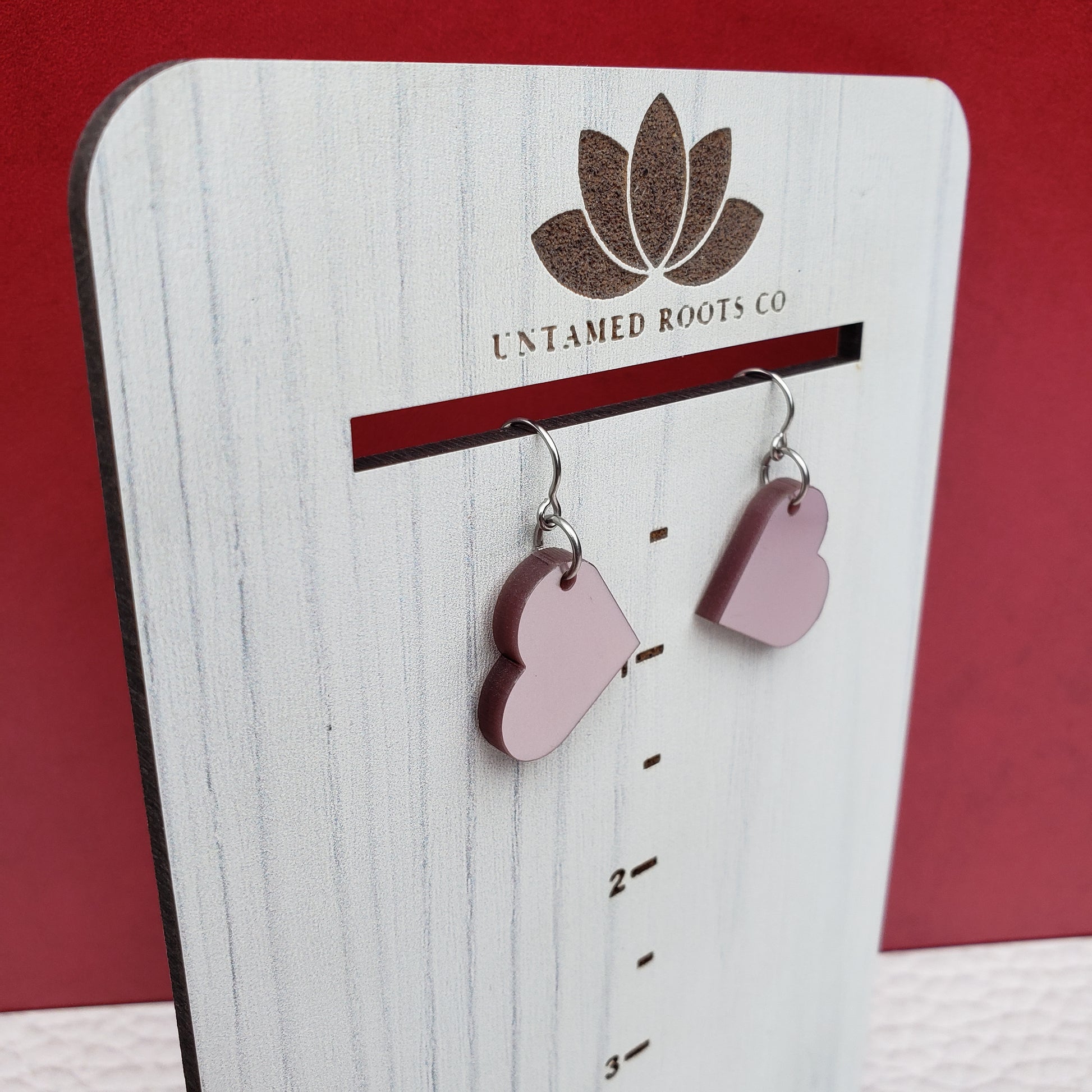 Pink Metallic Heart Shaped Dangle Earrings with Stainless Steel Hooks