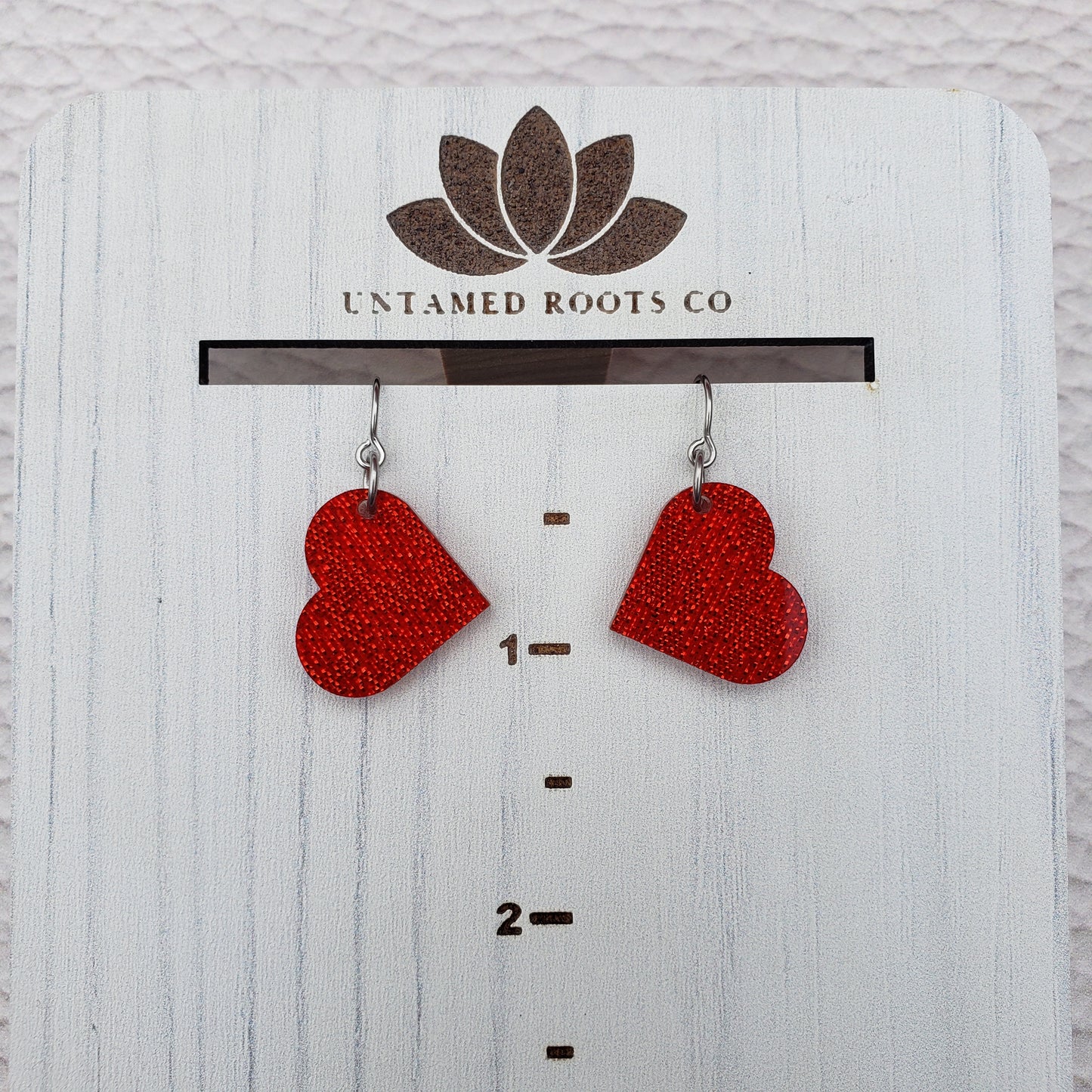 Red Shimmer Heart Shaped Dangle Earrings with Stainless Steel Hooks