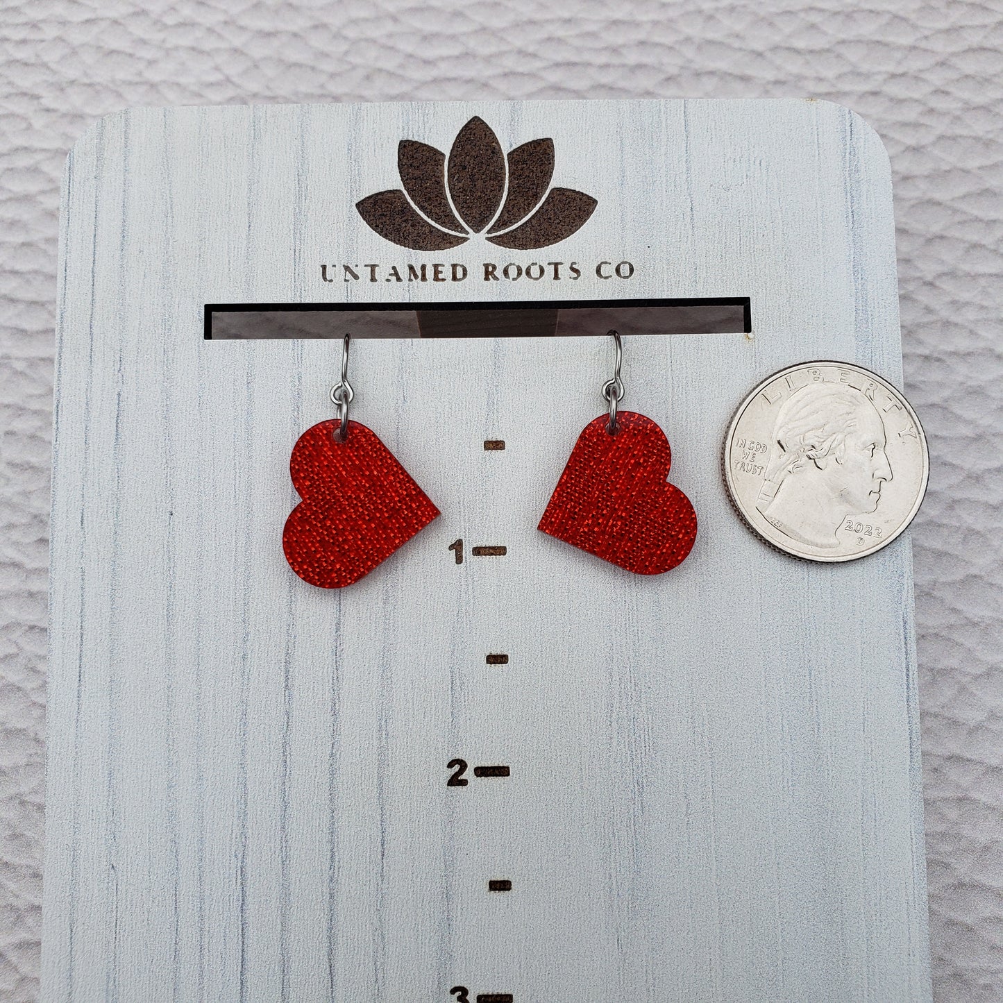 Red Shimmer Heart Shaped Dangle Earrings with Stainless Steel Hooks