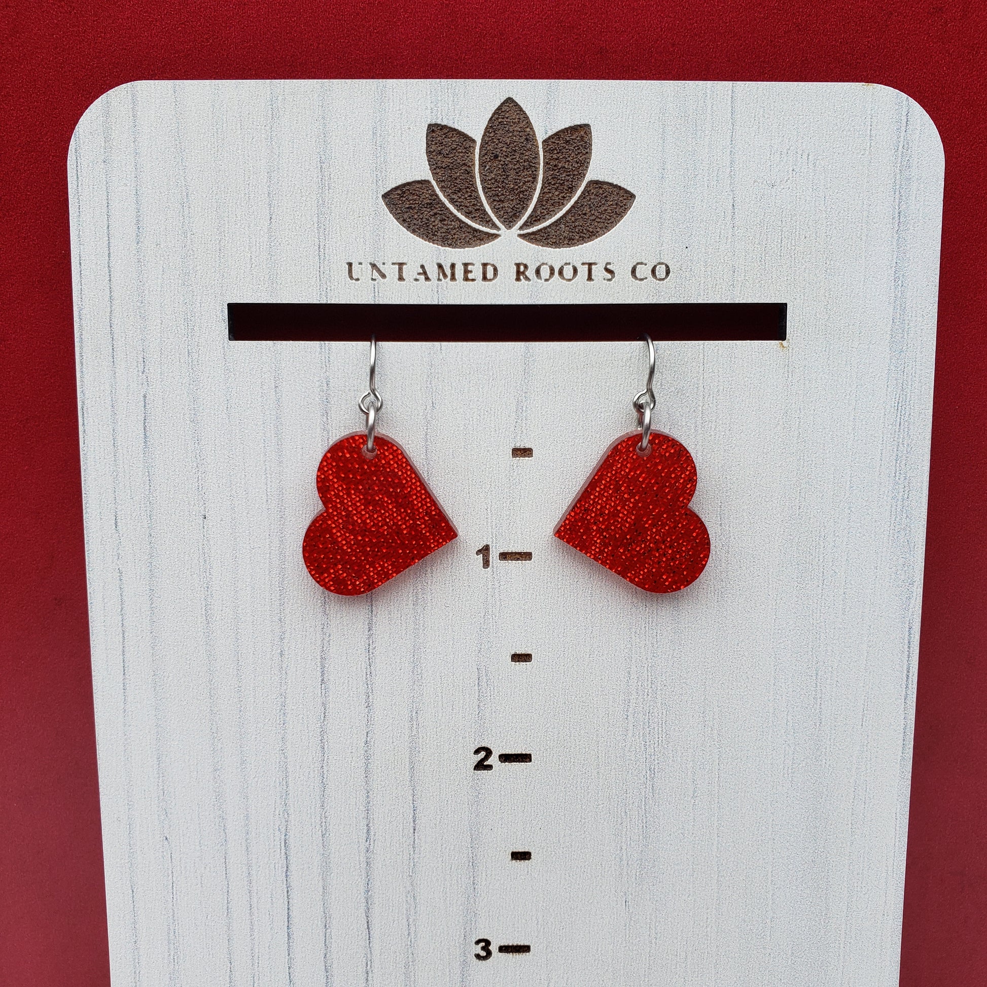 Red Shimmer Heart Shaped Dangle Earrings with Stainless Steel Hooks