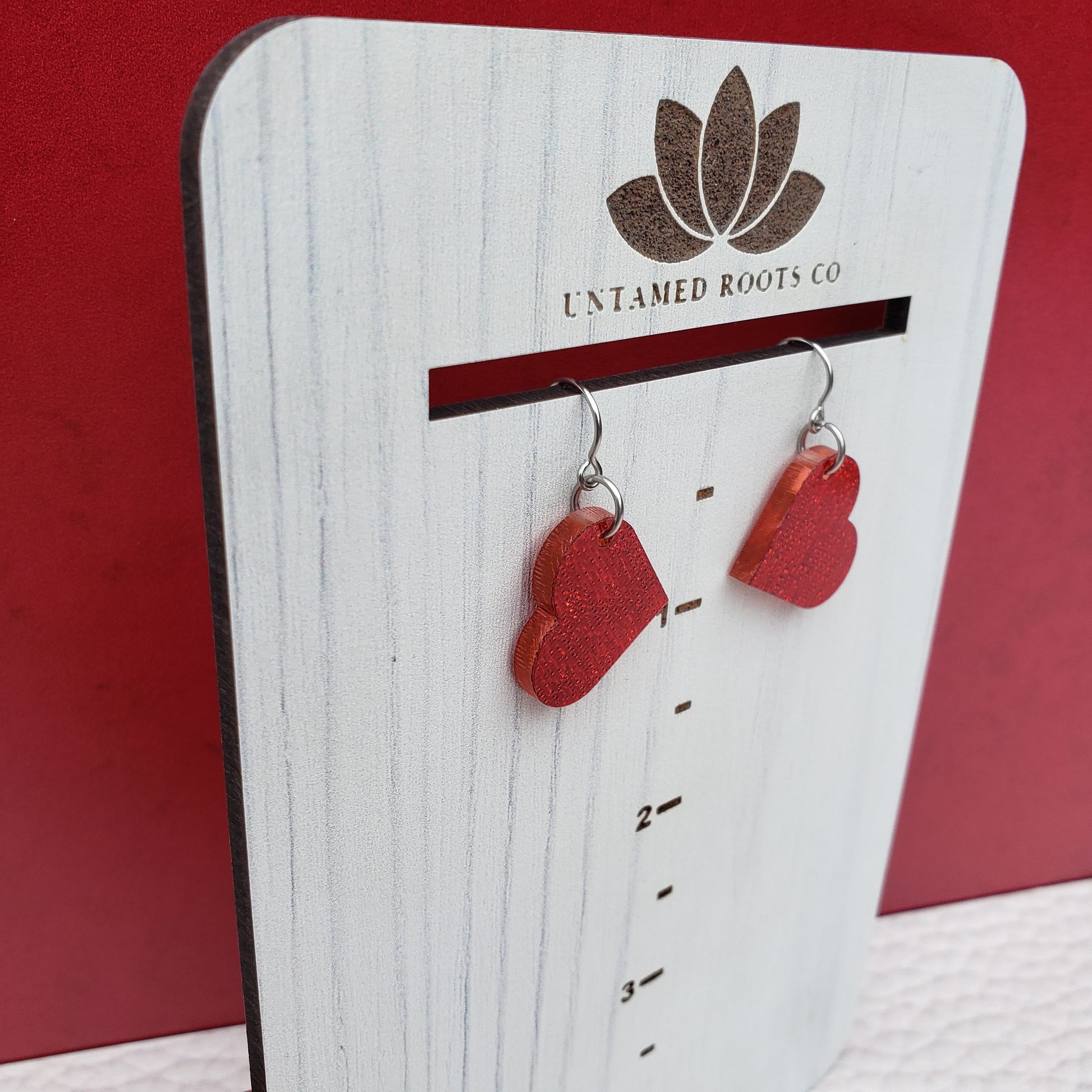 Red Shimmer Heart Shaped Dangle Earrings with Stainless Steel Hooks