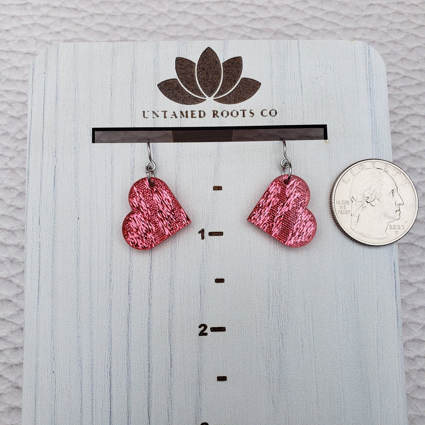 Pink Shimmer Heart Shaped Dangle Earrings with Stainless Steel Hooks