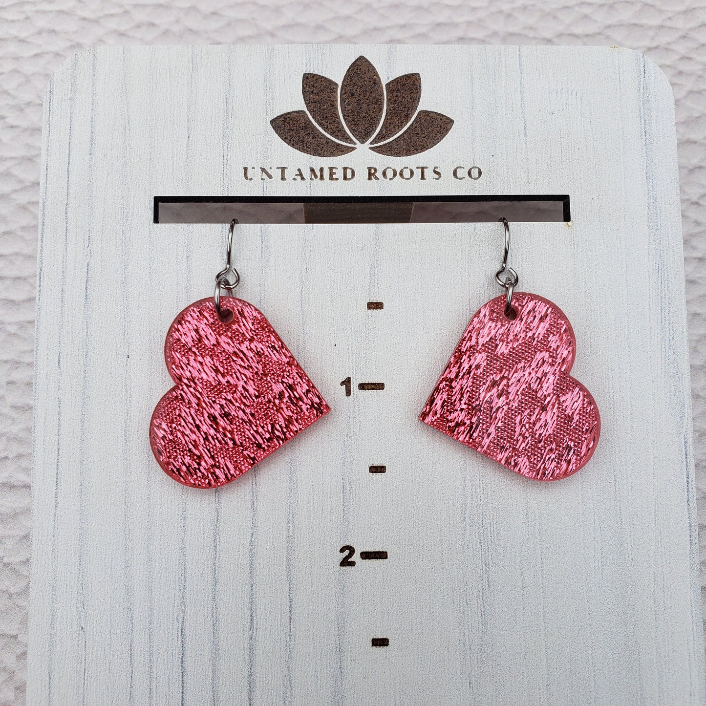 Pink Shimmer Heart Shaped Dangle Earrings with Stainless Steel Hooks