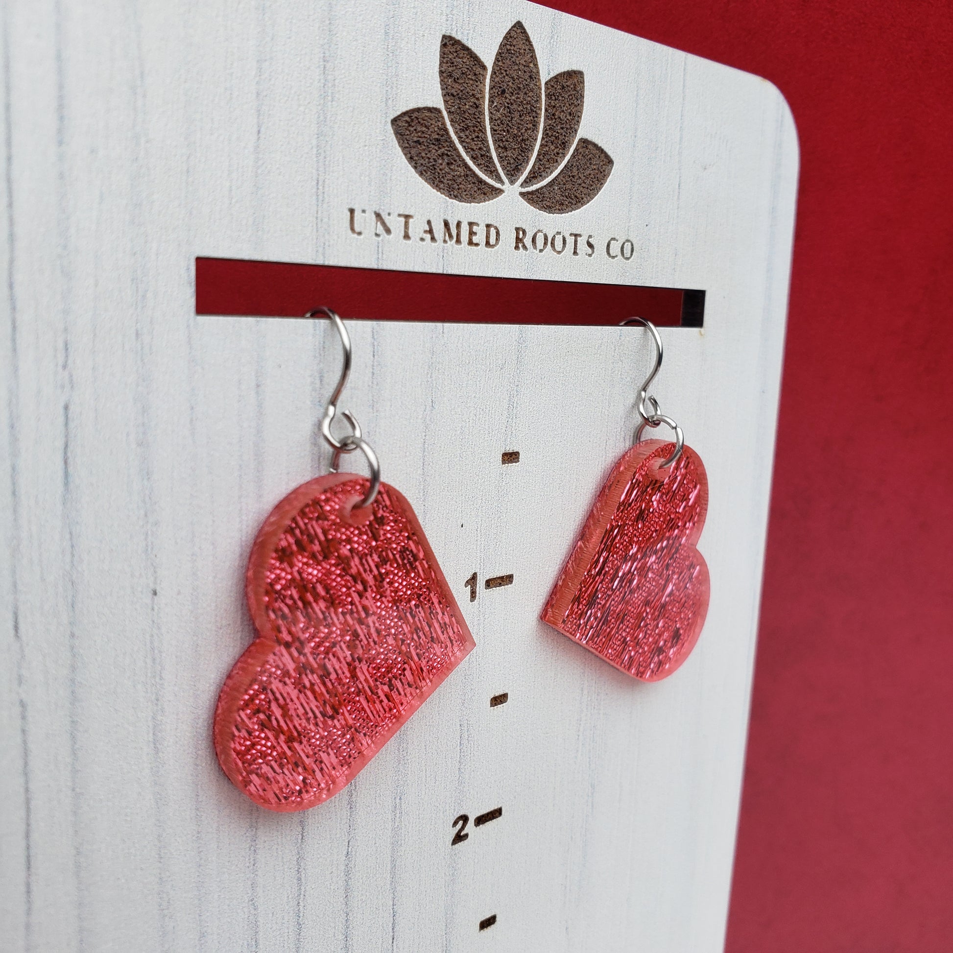 Pink Shimmer Heart Shaped Dangle Earrings with Stainless Steel Hooks