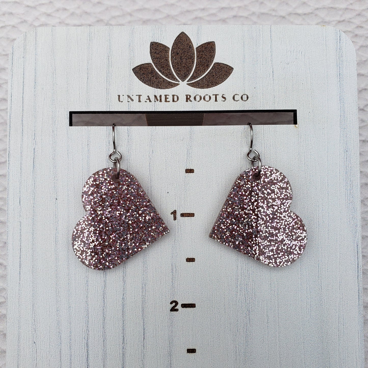 Rose Gold Glitter Heart Shaped Dangle Earrings with Stainless Steel Hooks