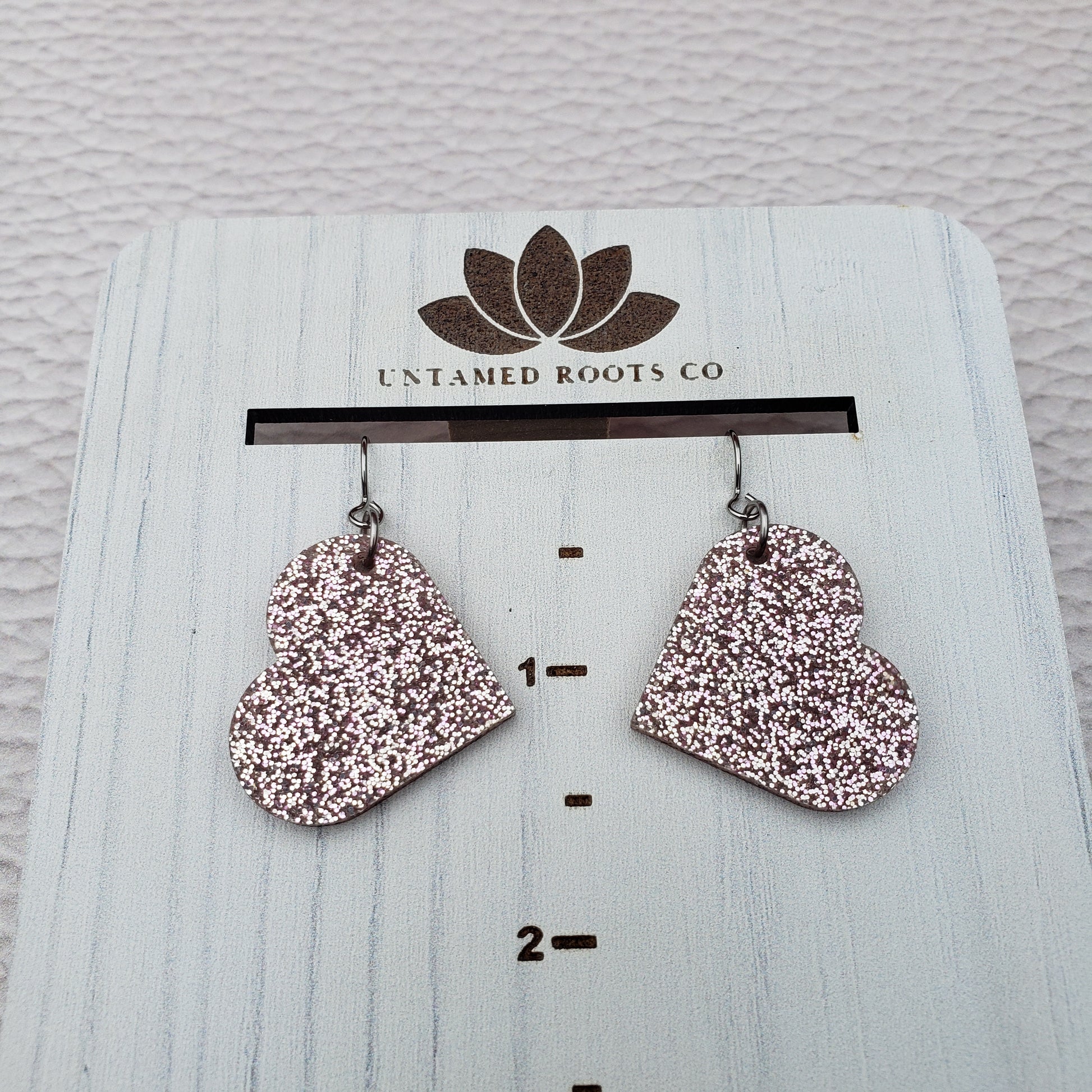 Rose Gold Glitter Heart Shaped Dangle Earrings with Stainless Steel Hooks