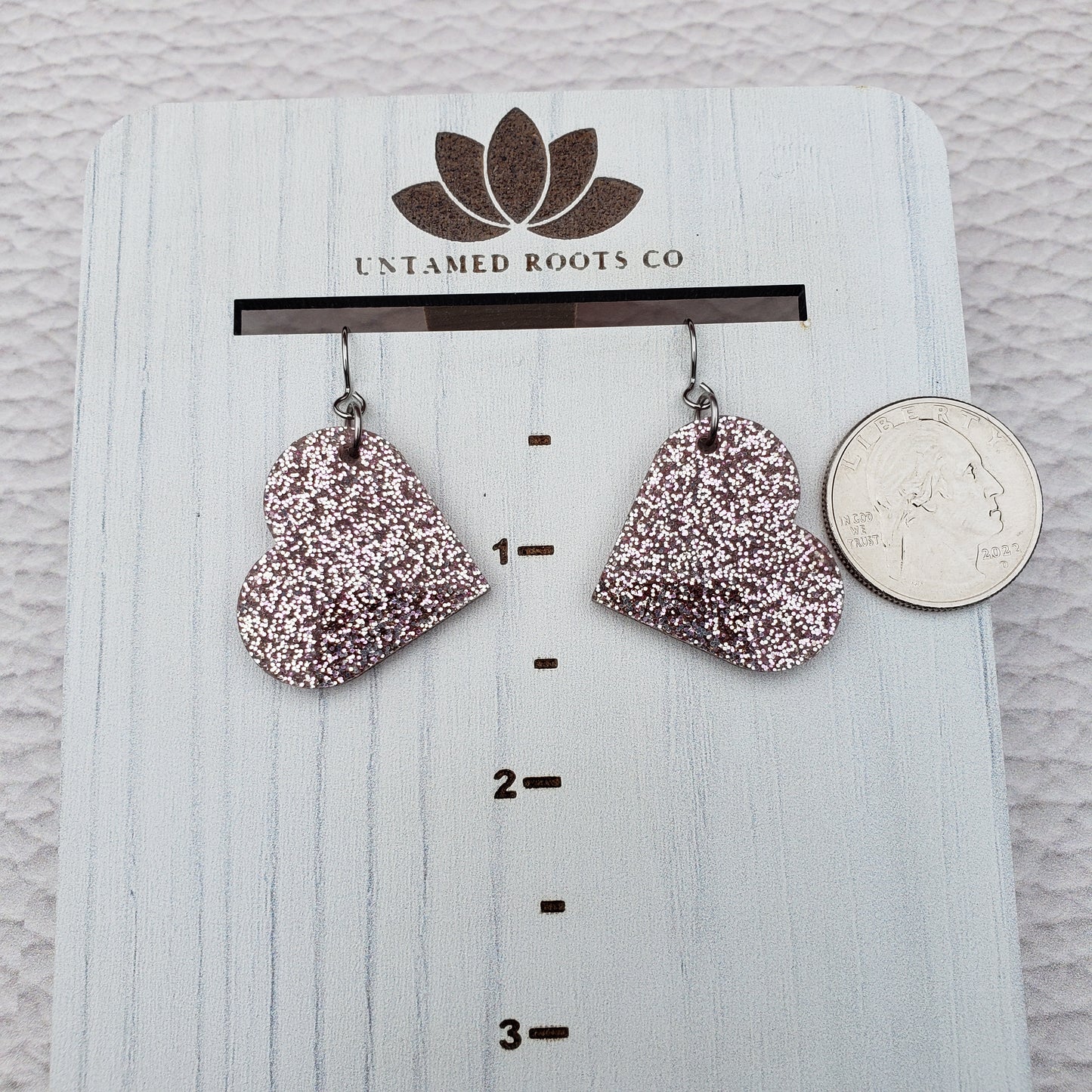 Rose Gold Glitter Heart Shaped Dangle Earrings with Stainless Steel Hooks