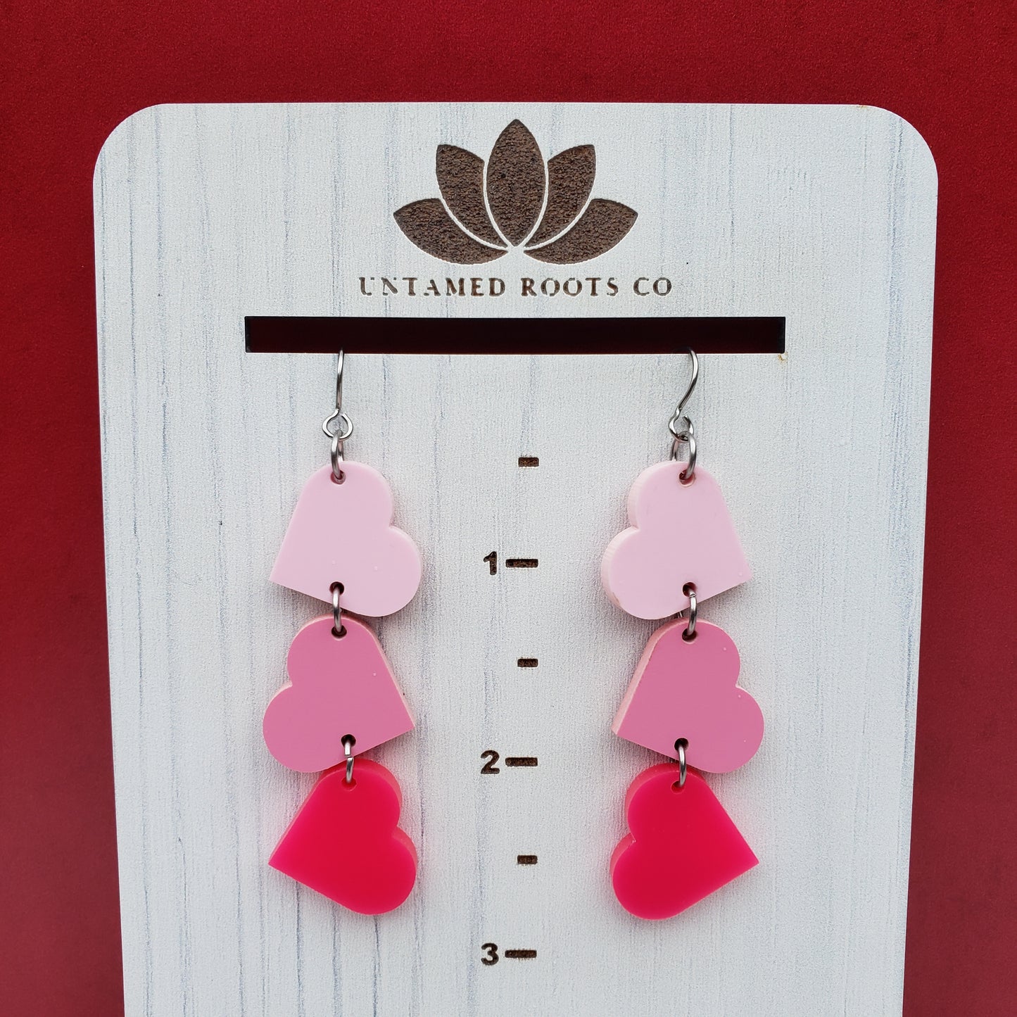 Matte Pink Tumbling Heart Earrings on Stainless Steel