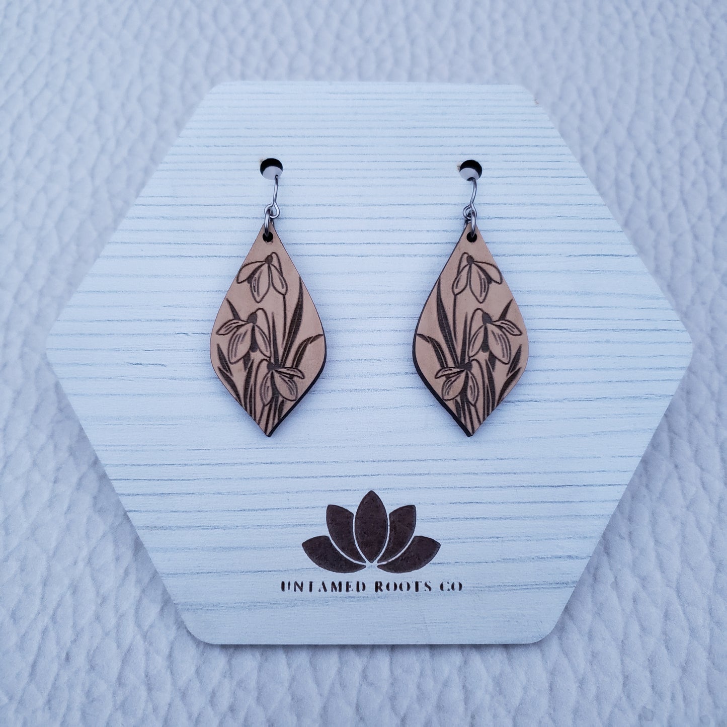 Wooden Snowdrop dangle earrings