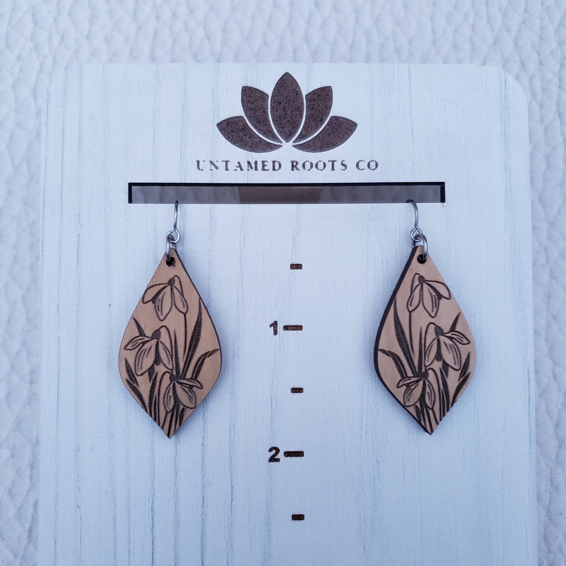 Wooden Snowdrop dangle earrings