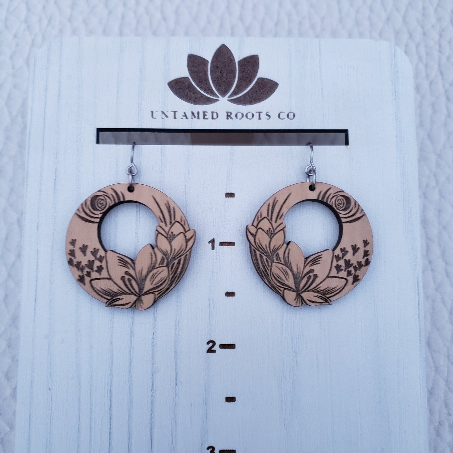 Wooden Crocus Floral Dangle Earrings