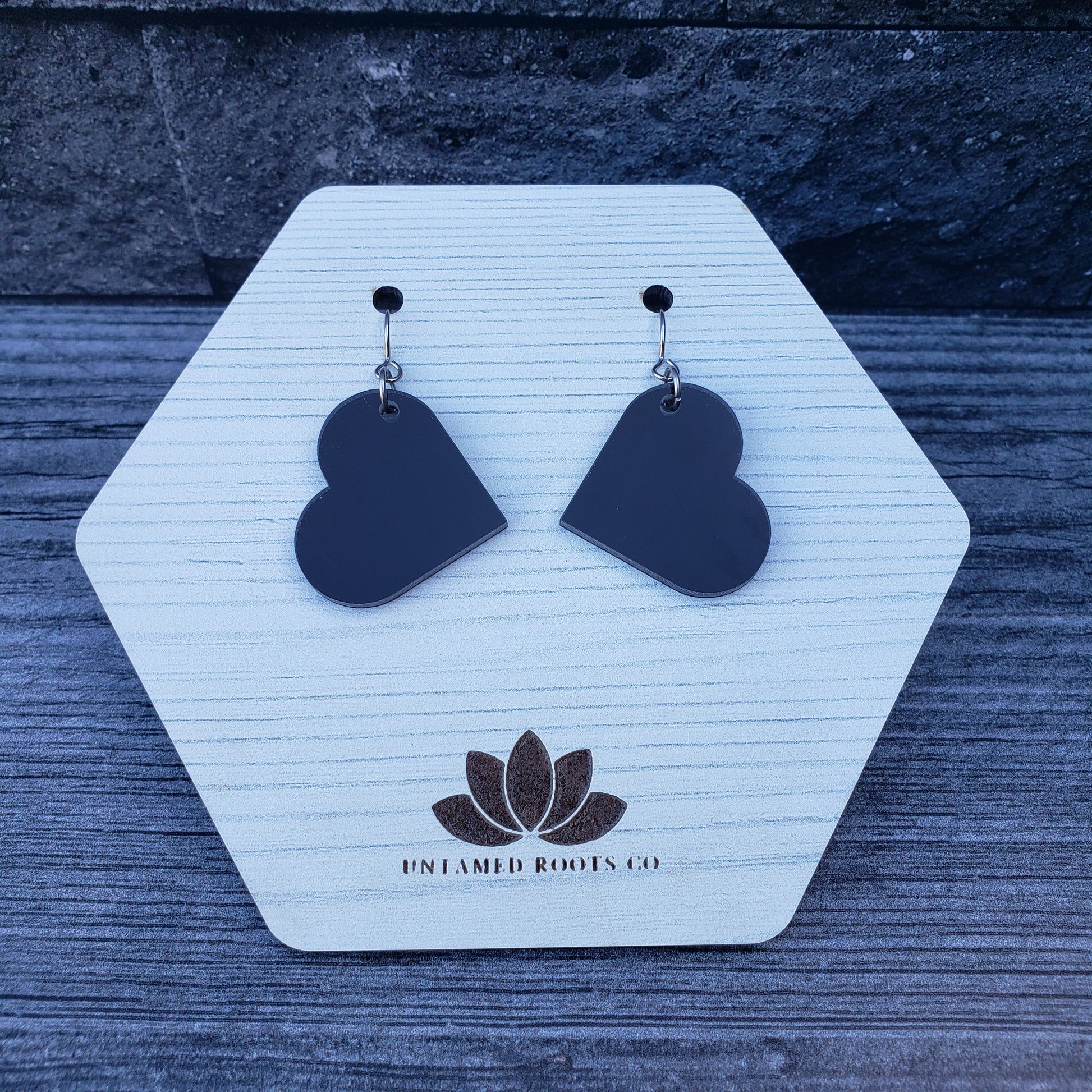 Large Black Heart Dangle Earrings