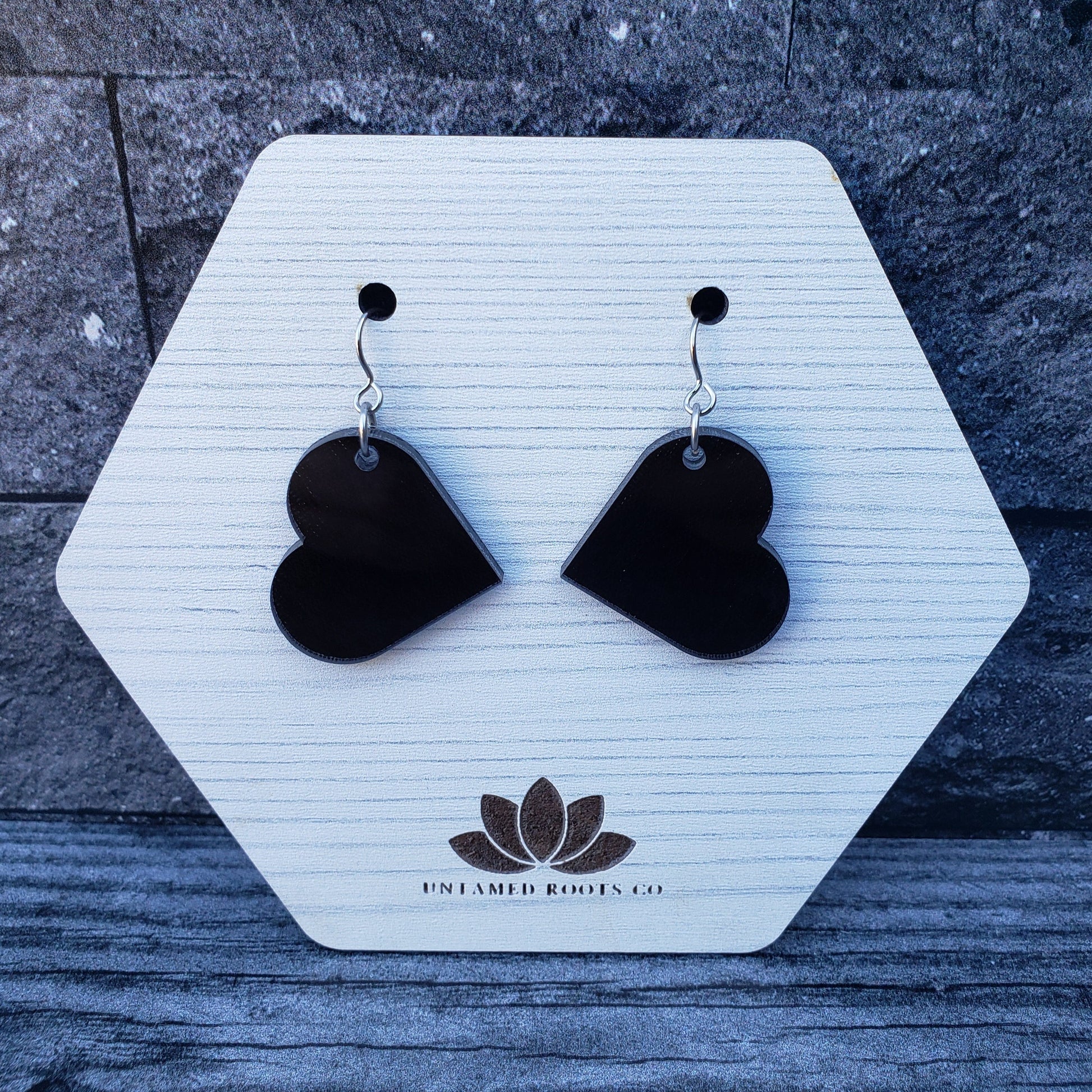 Large Black Heart Dangle Earrings