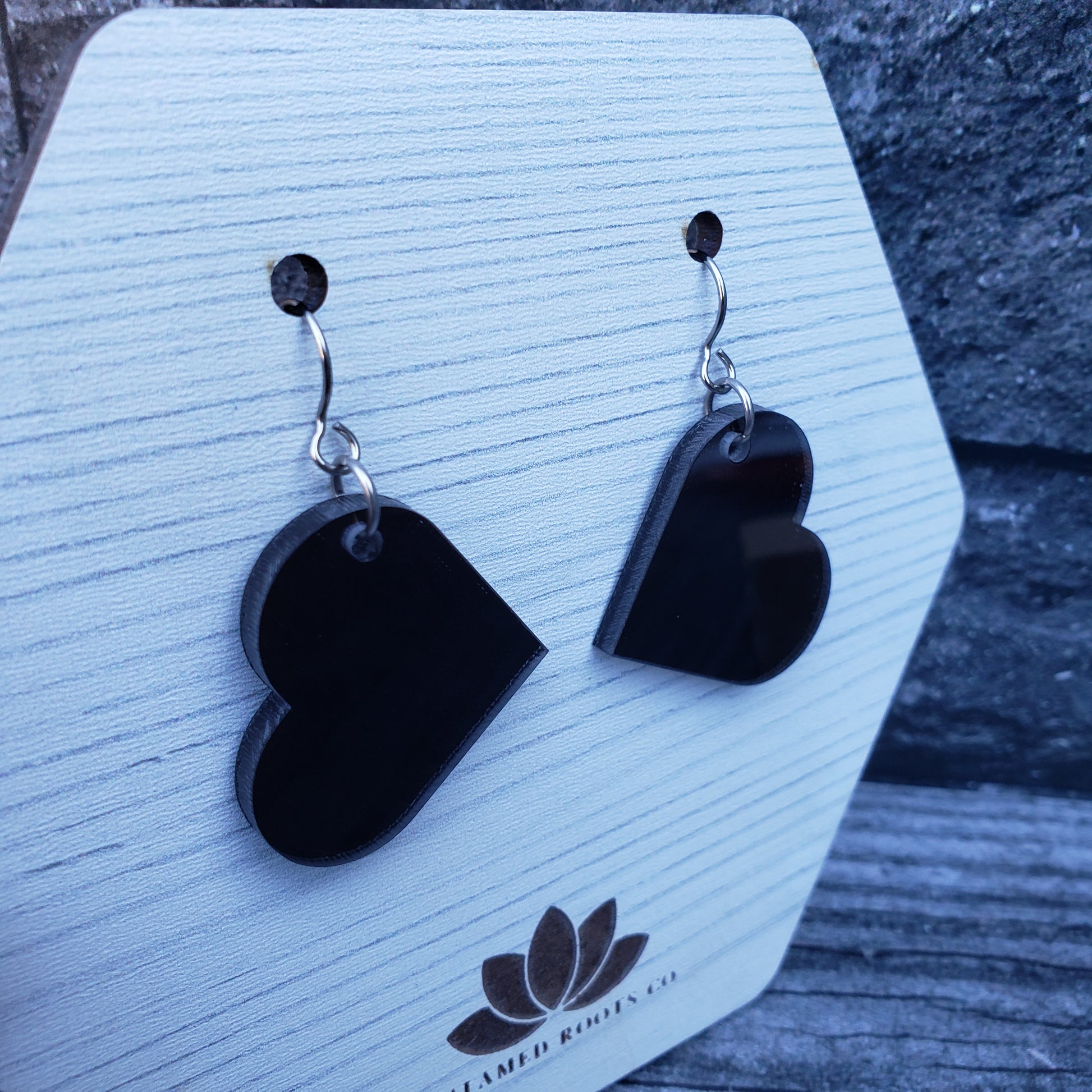 Large Black Heart Dangle Earrings