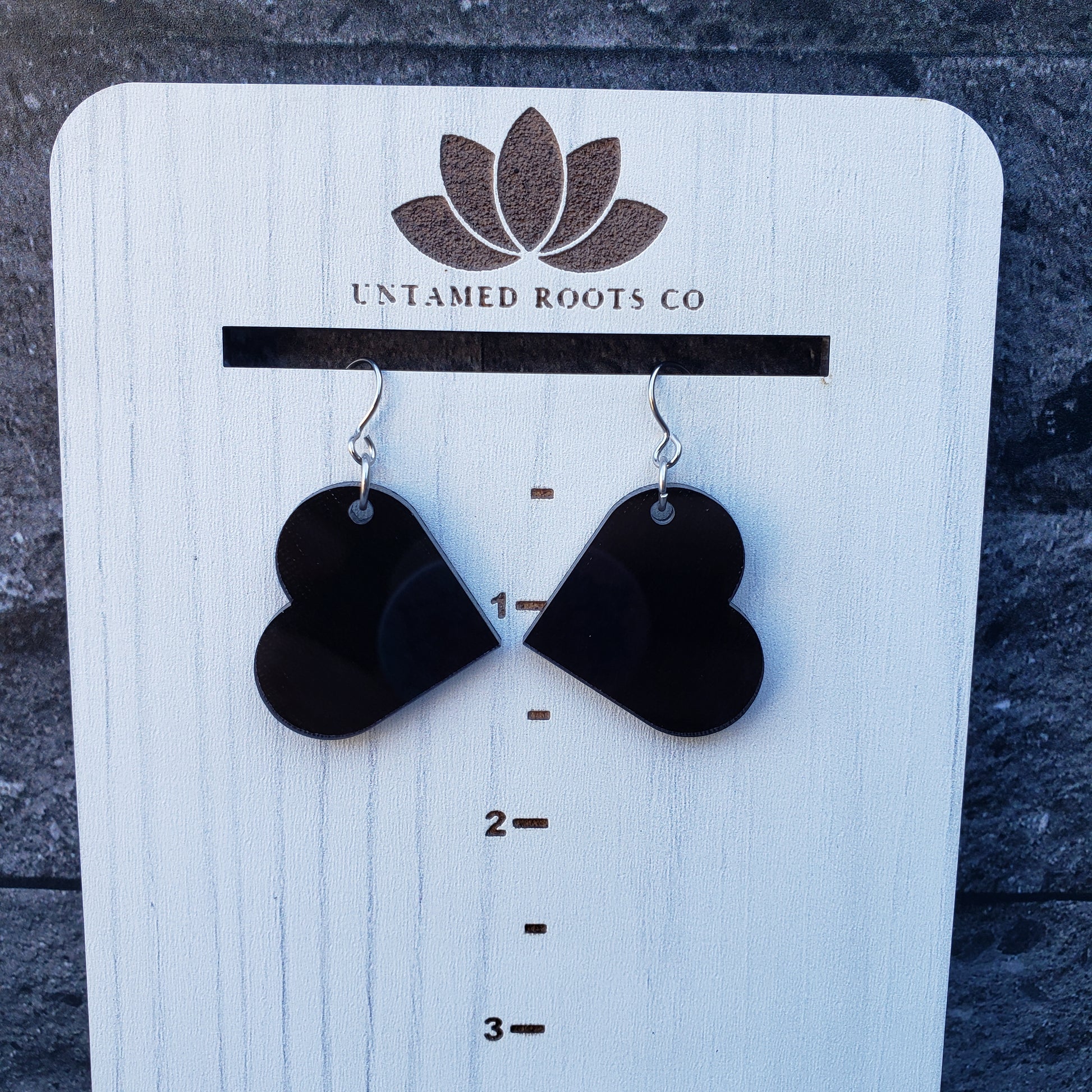 Large Black Heart Dangle Earrings