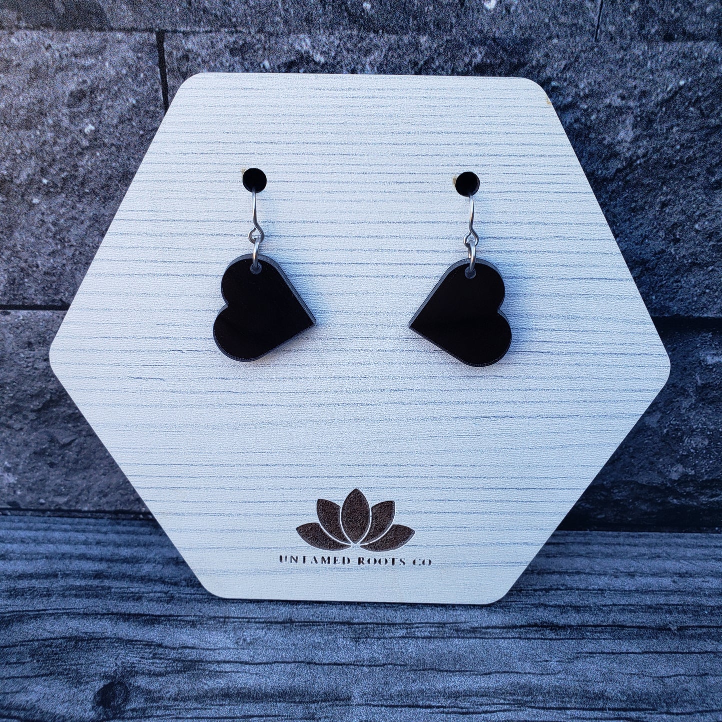 Small Black Heart Dangle Earrings