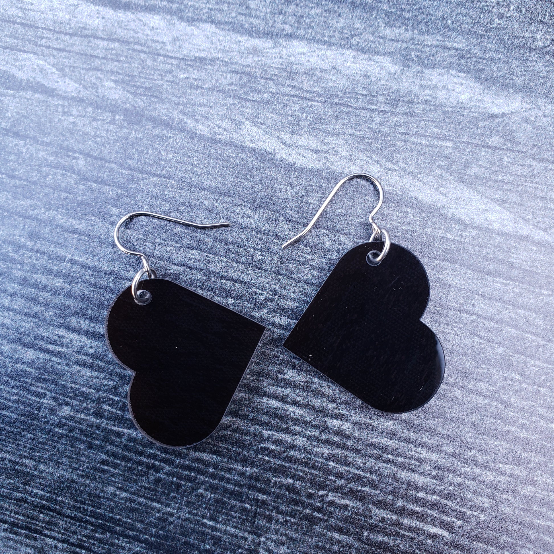 Large Black Heart Dangle Earrings