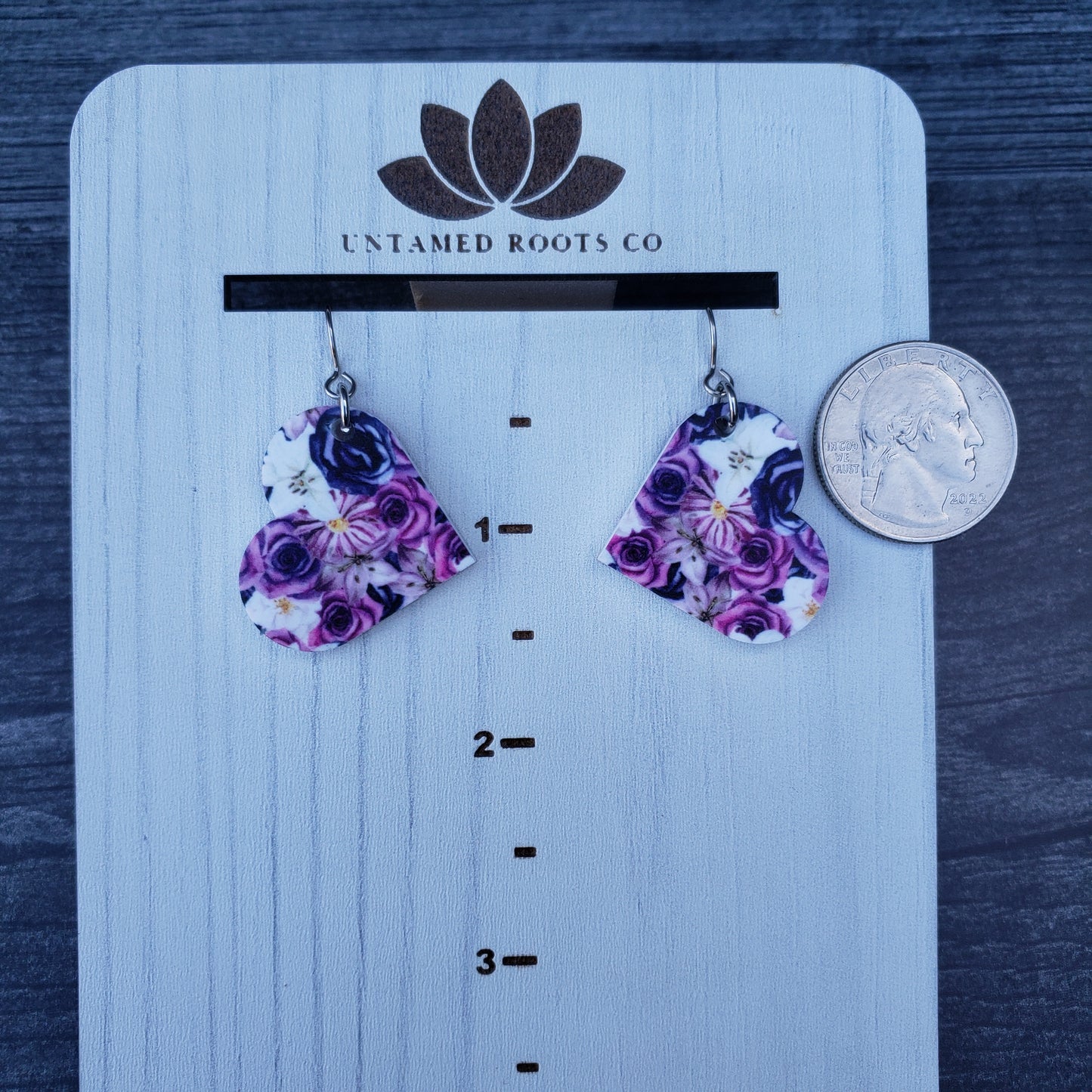 Large Heart Purple Gothic Floral Dangle Earring