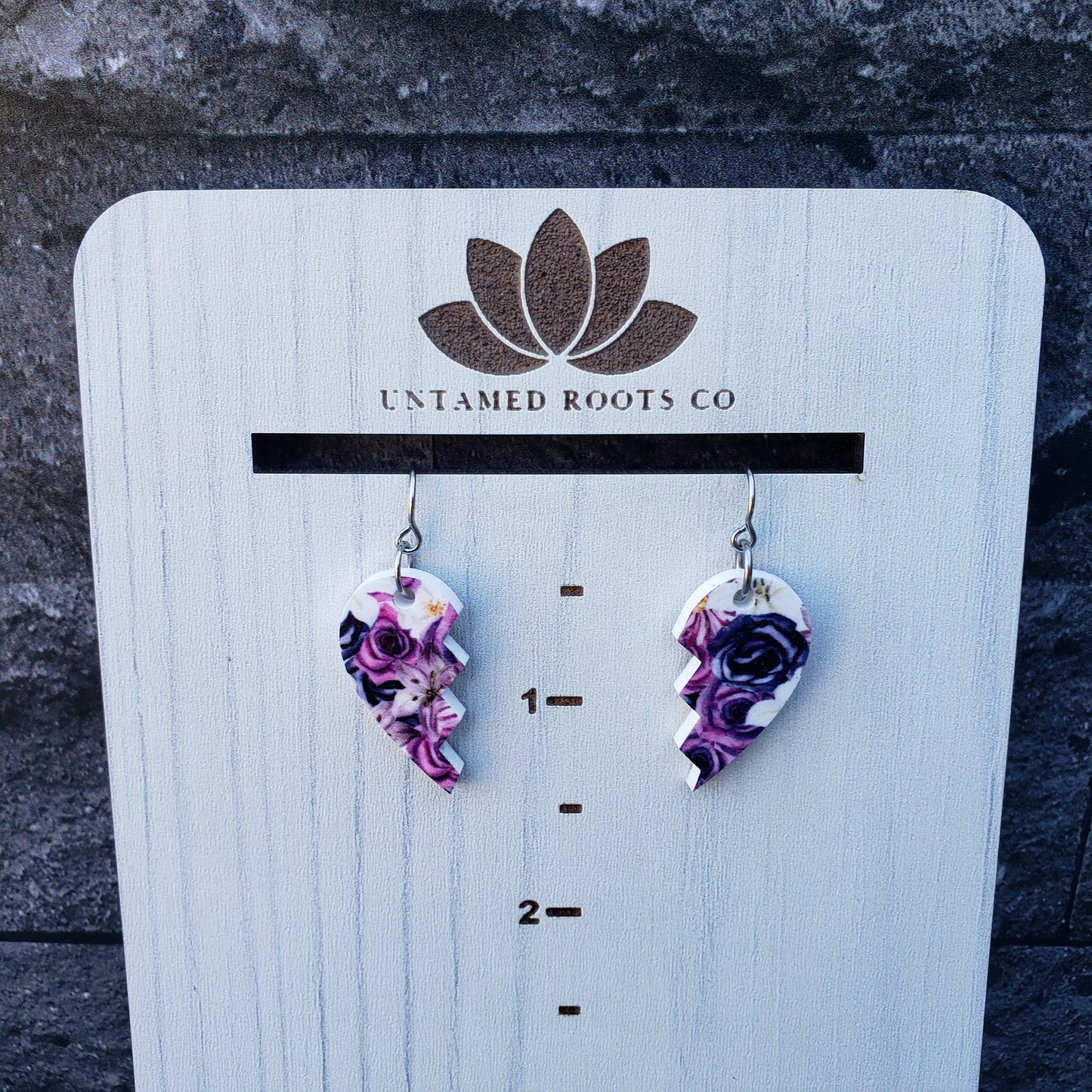 Purple Gothic Floral Broken Heart Earrings