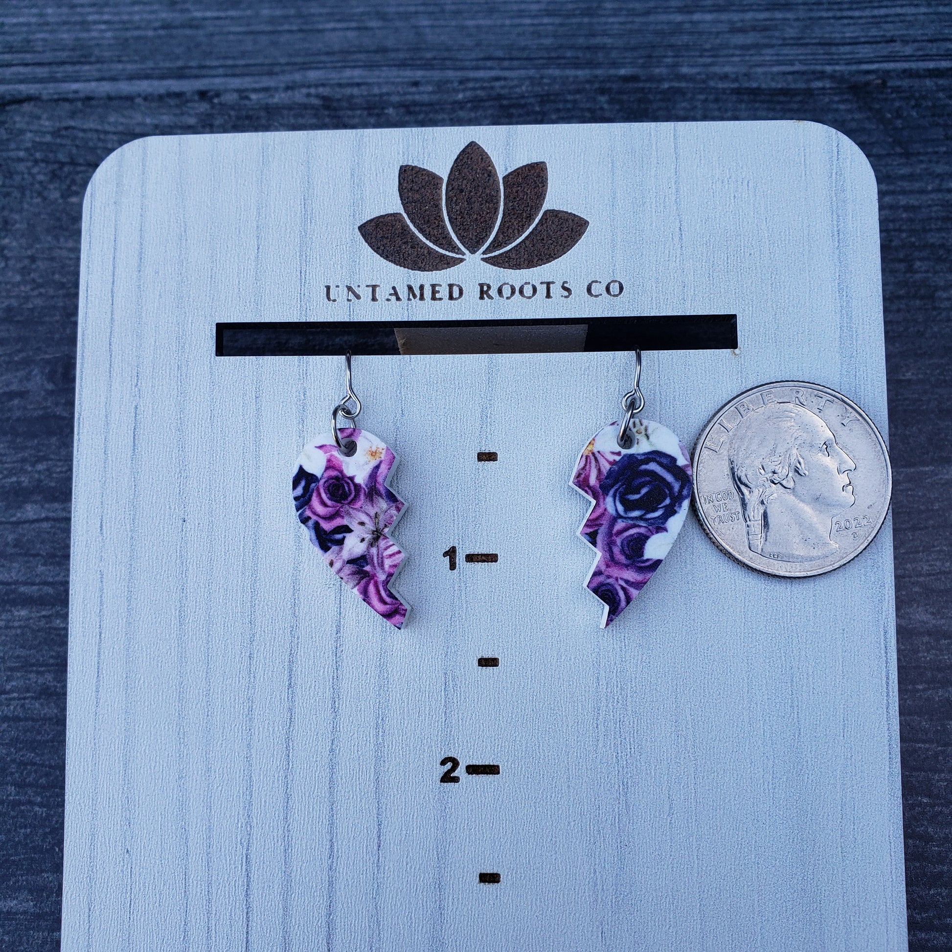 Purple Gothic Floral Broken Heart Earrings