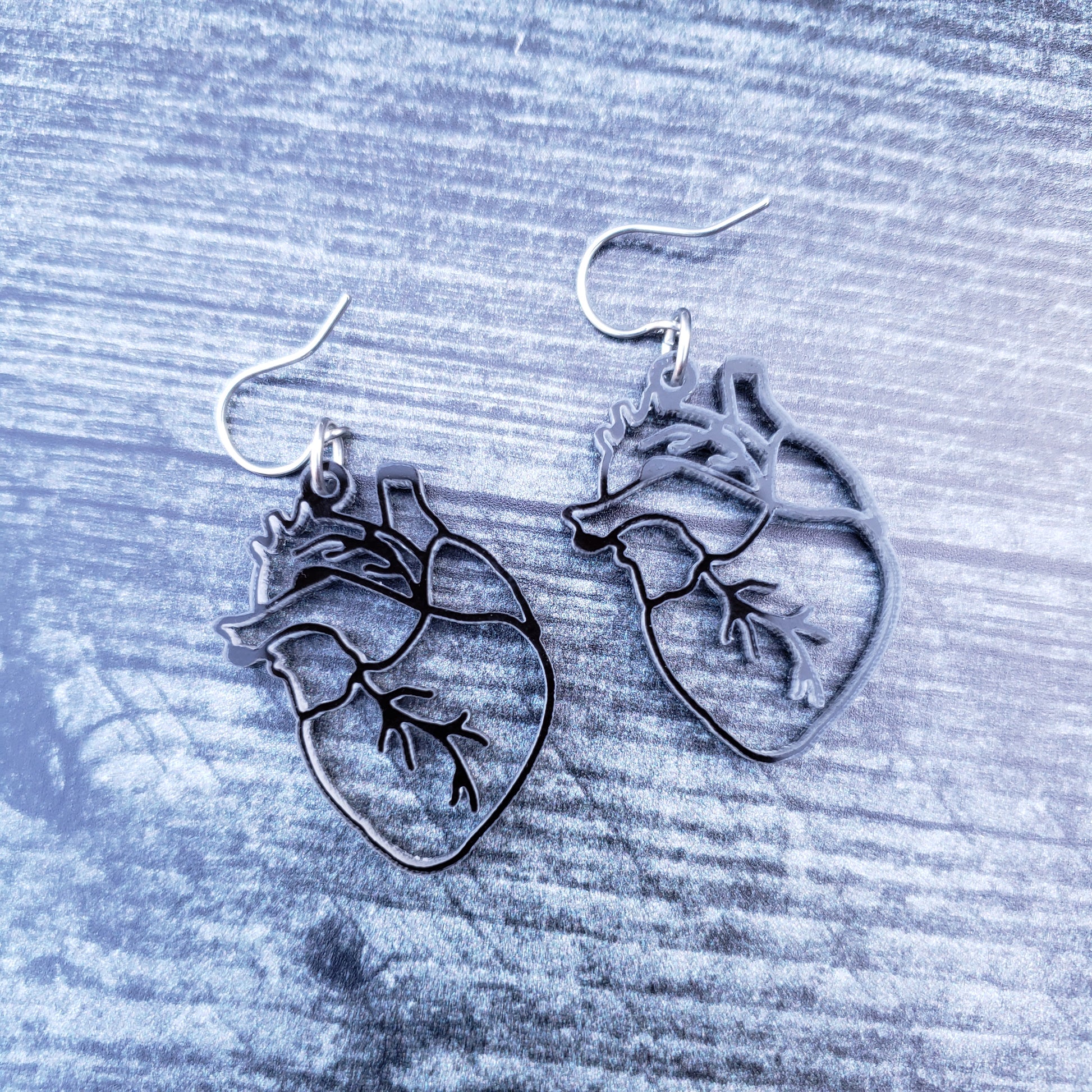 Black Anatomical Heart Earrings