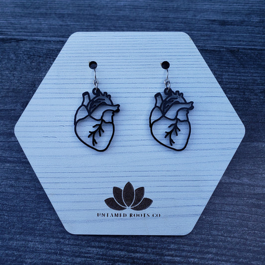 Black Anatomical Heart Earrings