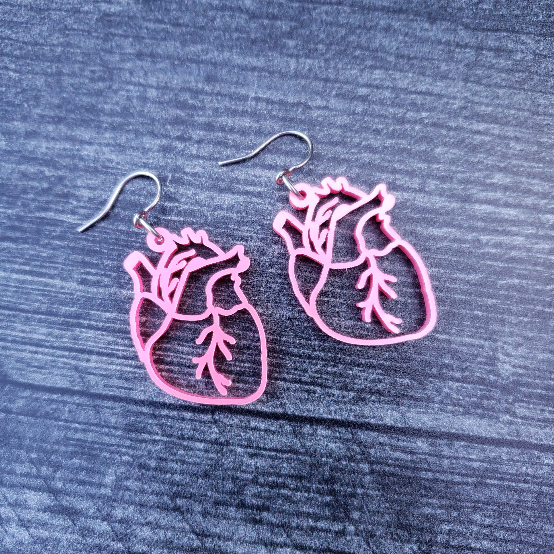 Hot Pink Metallic Anatomical Heart Earrings