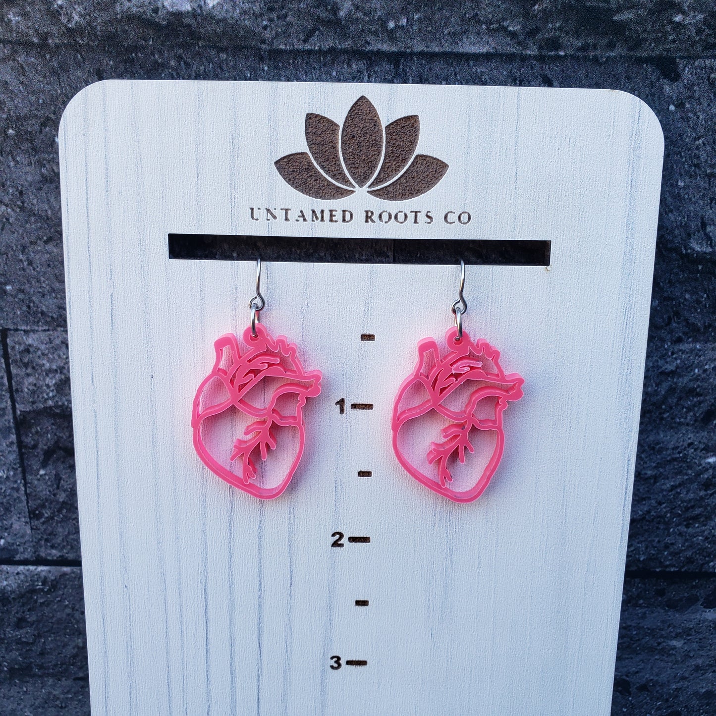 Hot Pink Metallic Anatomical Heart Earrings