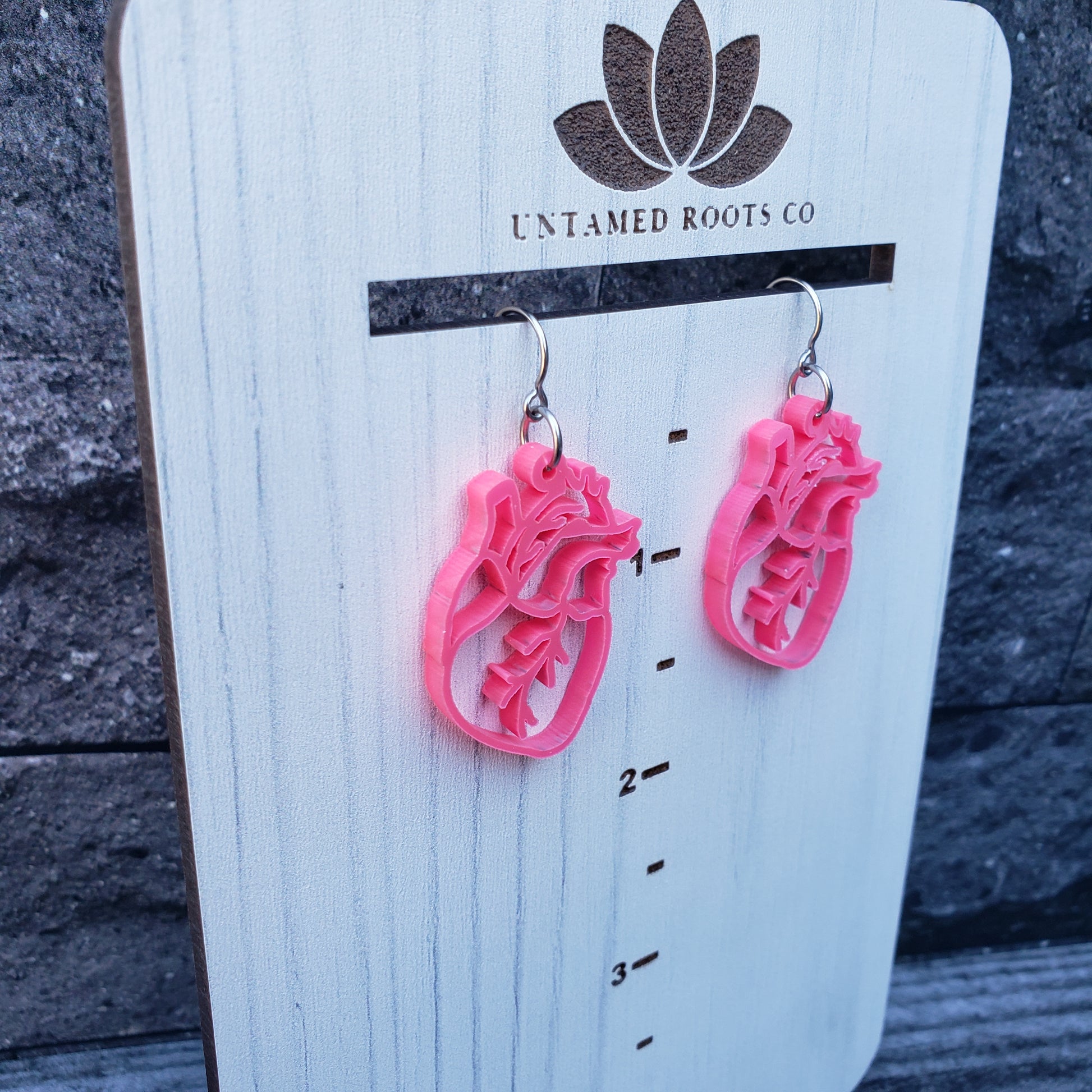 Hot Pink Metallic Anatomical Heart Earrings