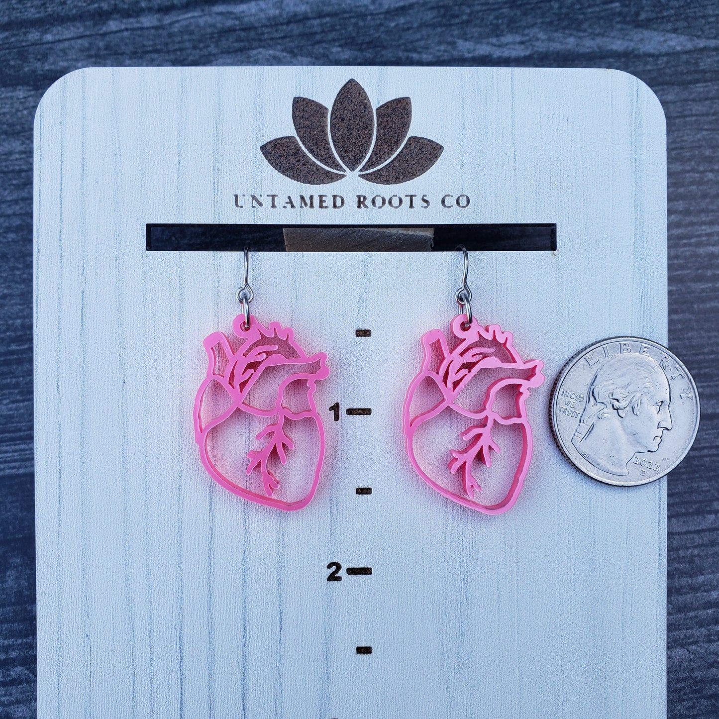 Hot Pink Metallic Anatomical Heart Earrings