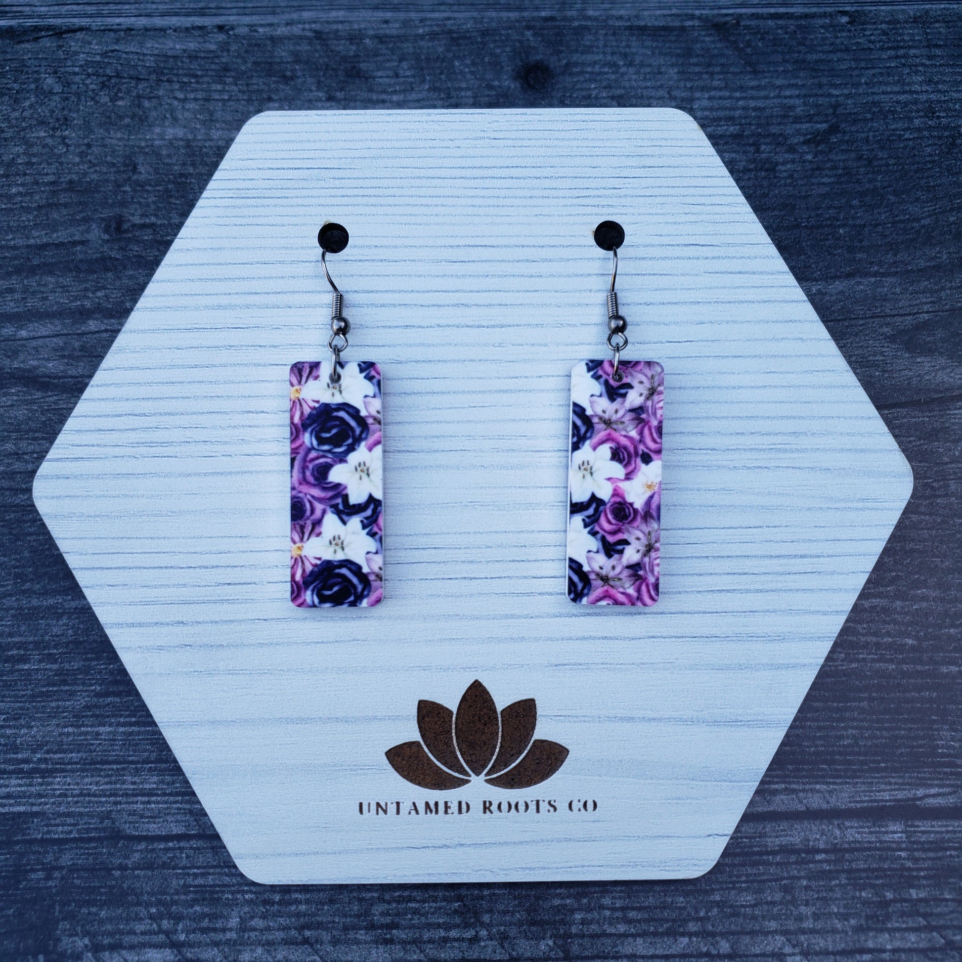 Purple Gothic Floral Dangle Earrings