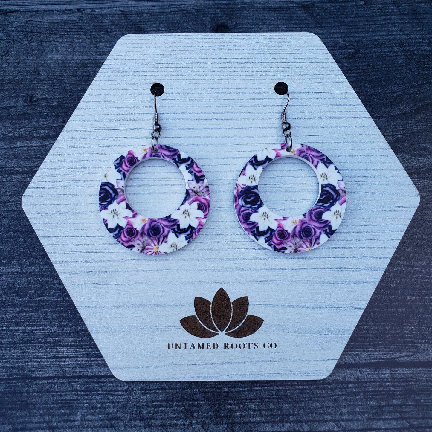 Purple Gothic Floral Dangle Earrings