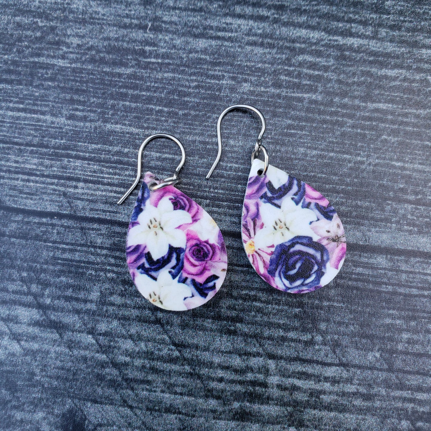 Purple Gothic Floral Dangle Earrings