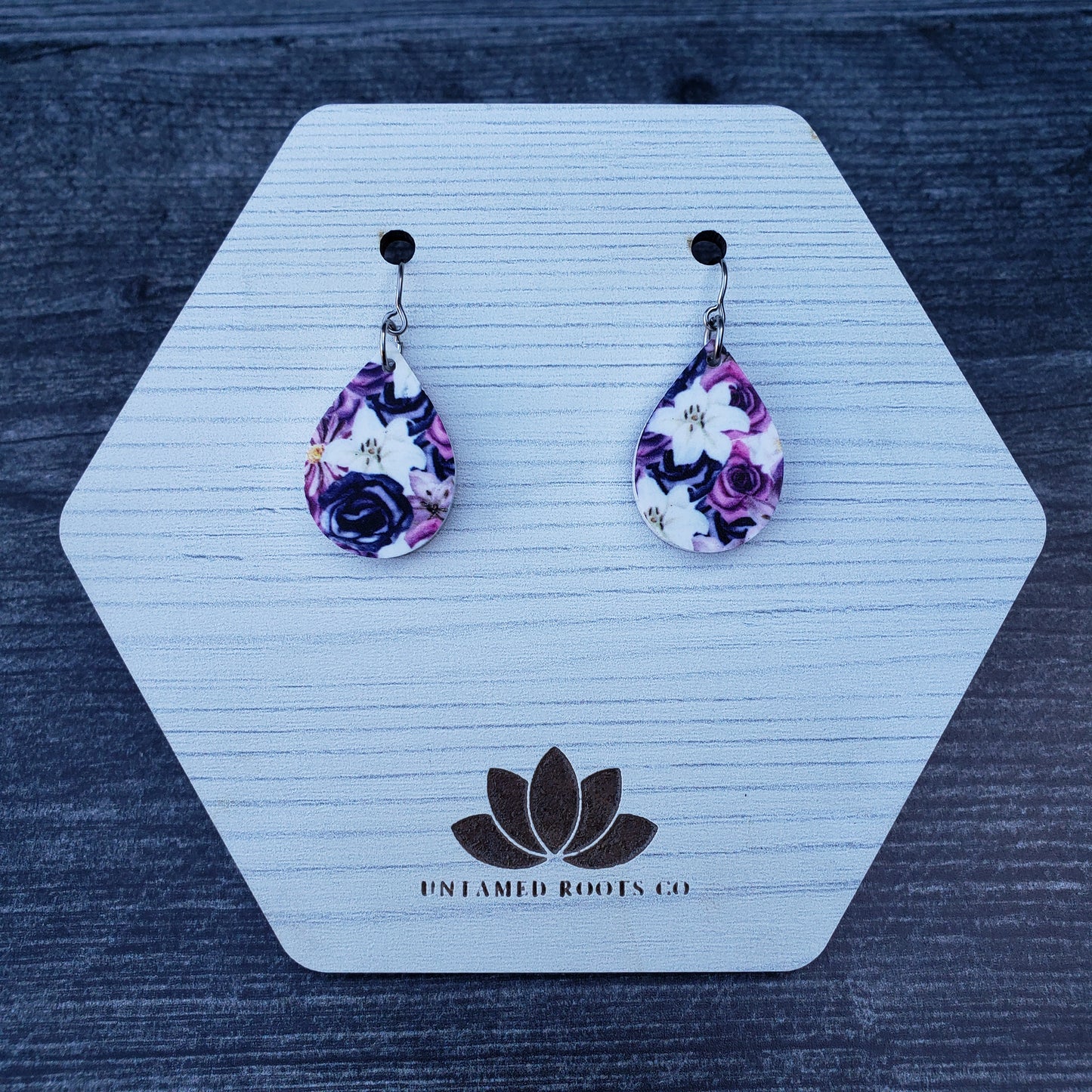 Purple Gothic Floral Dangle Earrings