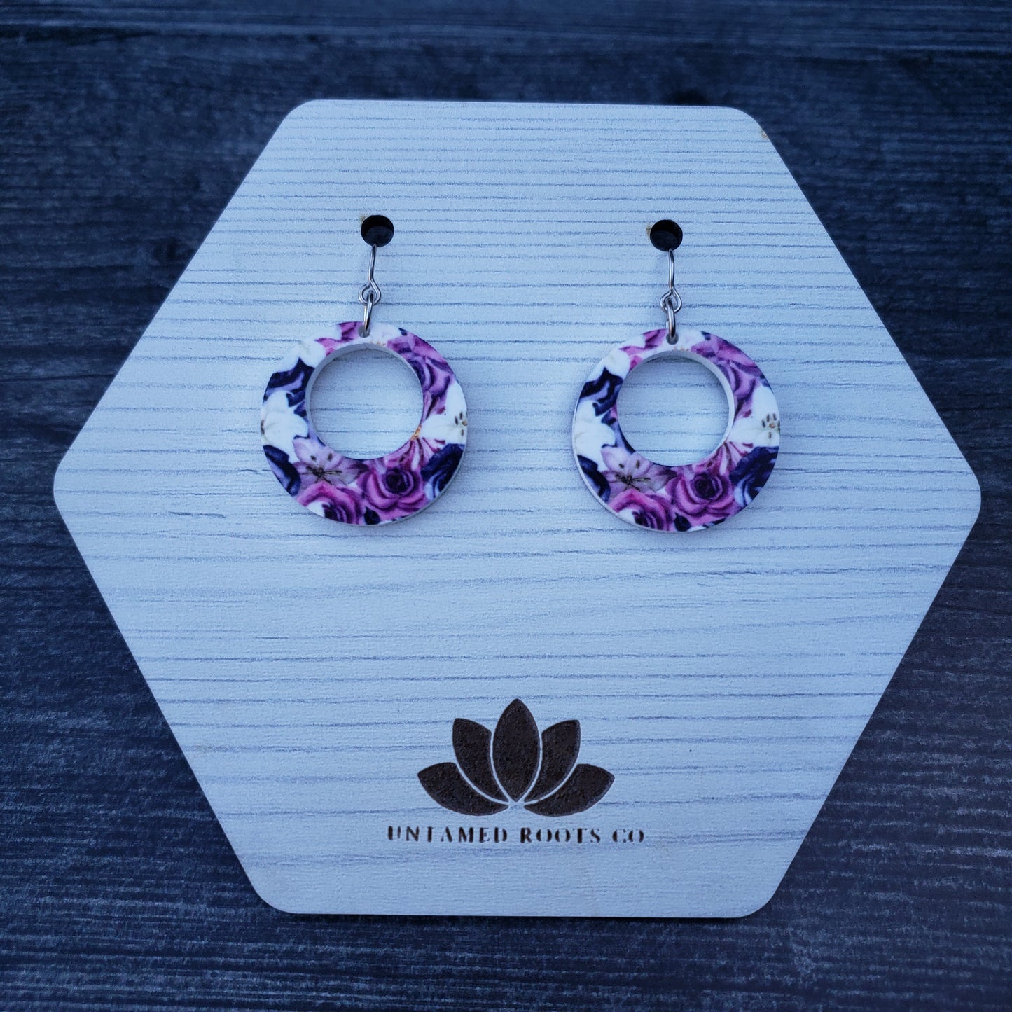 Purple Gothic Floral Dangle Earrings