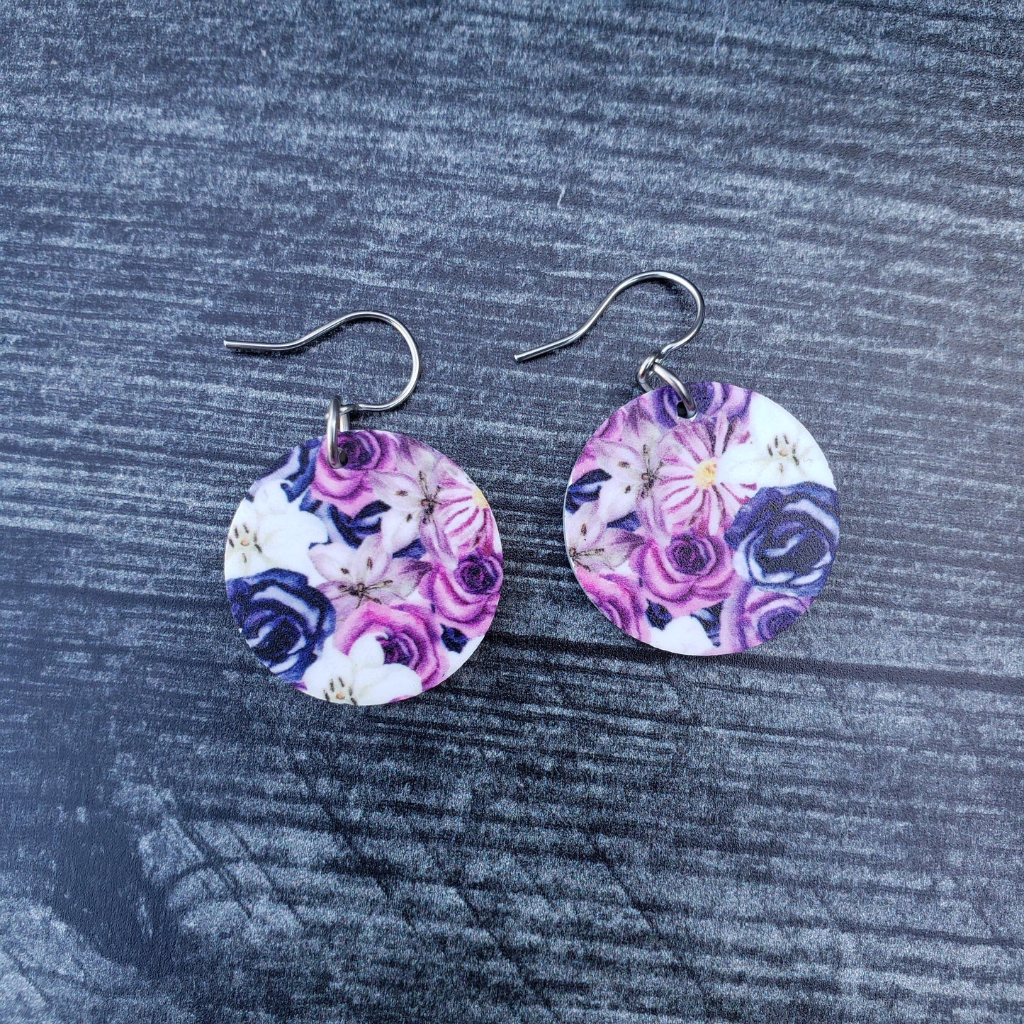 Purple Gothic Floral Dangle Earrings