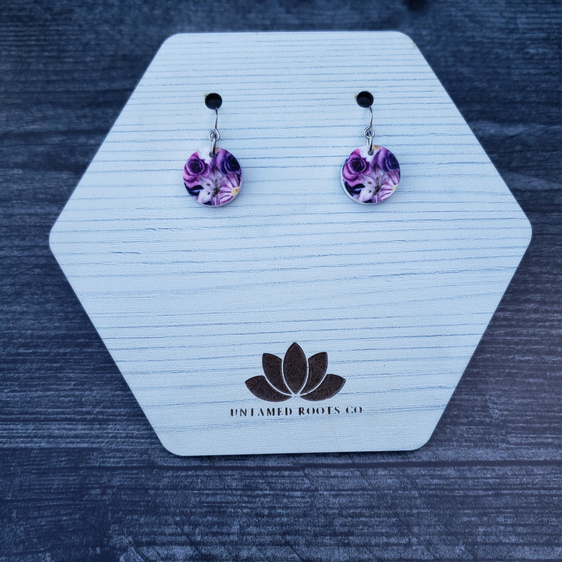 Purple Gothic Floral Dangle Earrings