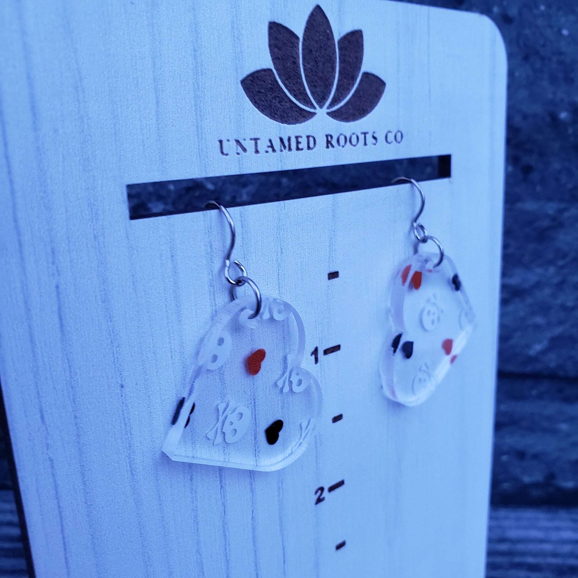 Large Skull and Cross Bone Heart Dangle Earrings